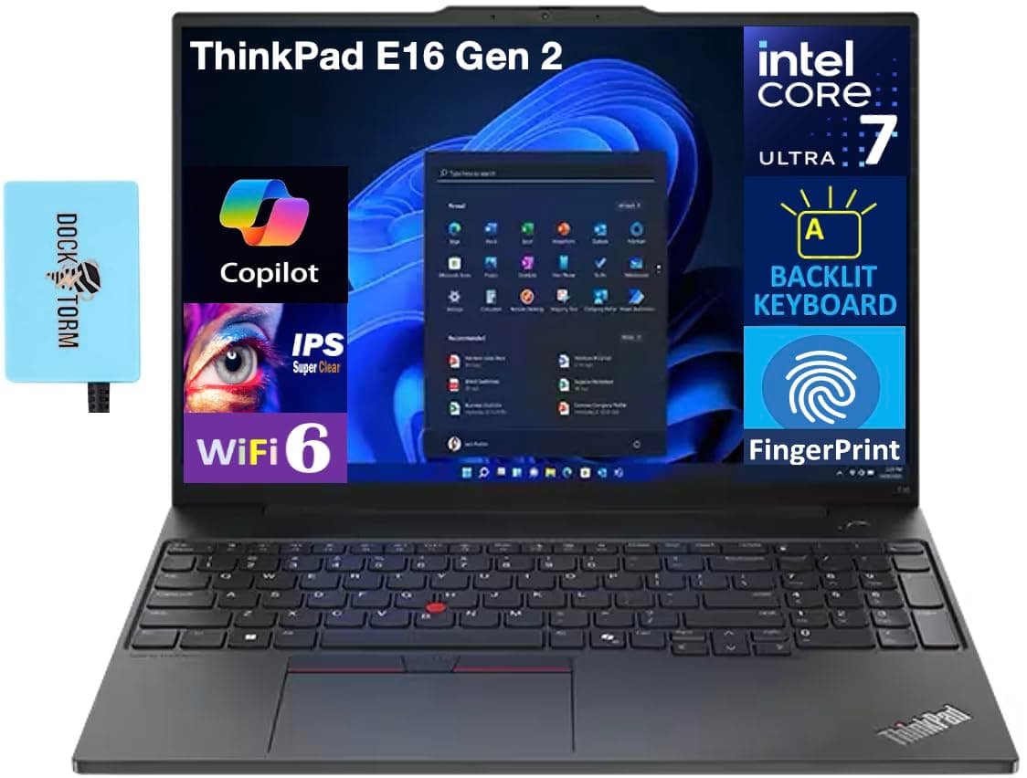Lenovo ThinkPad E16 Business Laptop 16.0" IPS FHD + WVA Display (10-Core, Intel i7-1355U, 16GB RAM, 512GB SSD, Backlit KYB, FP Reader, Thunderbolt 4, WiFi 6, Win 11 Pro) w/Dockztorm Hub