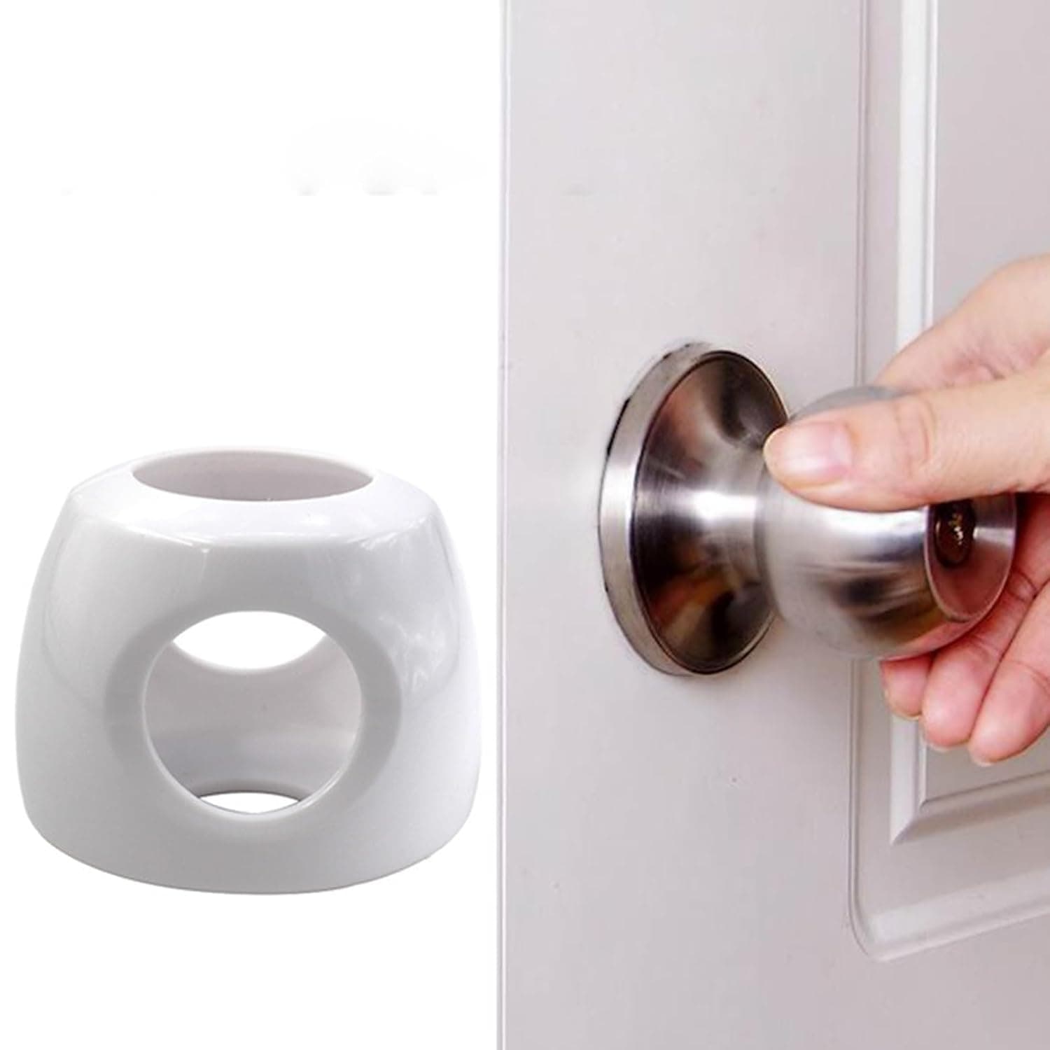 Tazweeq Child Safety Door Knob Cover (4 Pack) Deter Little Kids from Opening Doors with A Child Proof Door Handle Lock, Easy Grip Lockable Design One Hand Operation for Parents (White)