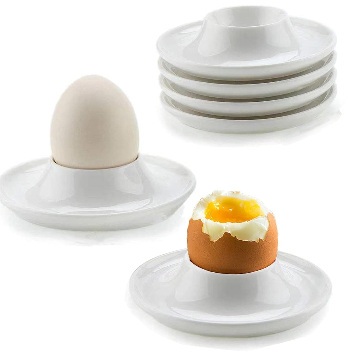 Bukela 6 Pcs White Plastic Egg Cups Classic Style Holders For Soft Hard Boiled Eggs Stackable Dishwasher Microwave Safe Breakfast Cafe