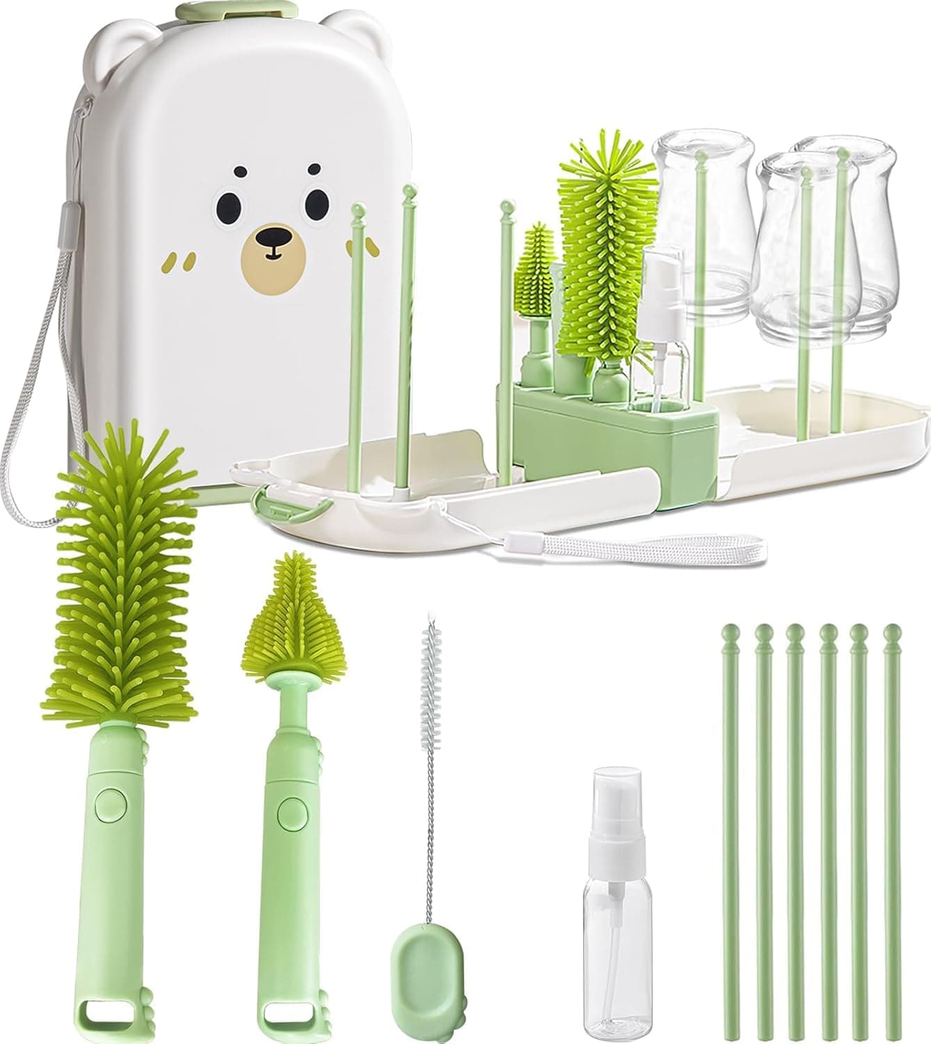 Travel Bottle Cleaner Kit with Storage Case – 7-in-1 Compact Bottle Brush Set for Infant Feeding, Breast Pump Parts & On-The-Go Washing – Baby Travel Essentials for Flying