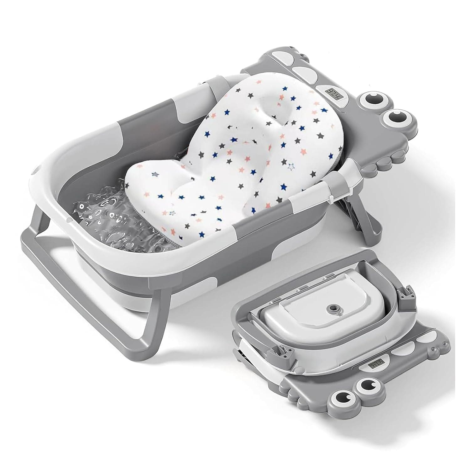 Collapsible Baby Bathtub for Infants, Foldable Baby Bath Tub with Thermometer Soft Floating Cushion and Drain Hole, Portable Travel Baby Bathtubs for Newborns to Toddlers 0-36 Months