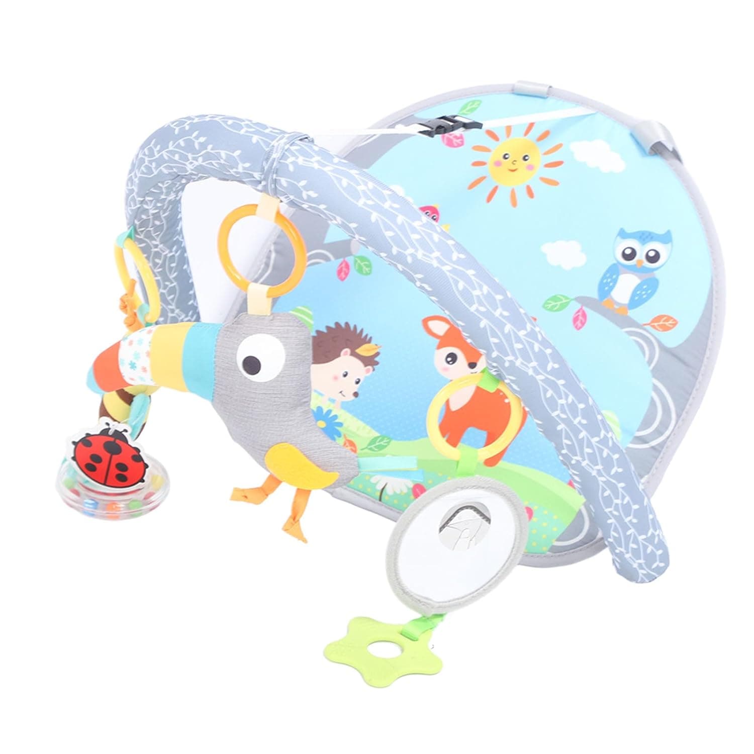 Car Seat Toys, Double Sided Art Panels Bird Music Box Rear Facing Car Seat Toys Baby Mirror with Mirror Teether Rattle Plush for Newborn Infant 0 to 1 Years Old