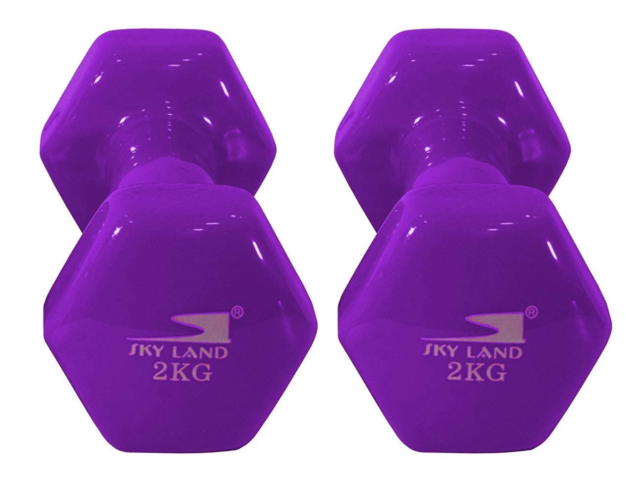 SKY LAND Classical Dumbbells Hand Weights Set of 2 - Vinyl Coated Exercise & Fitness Dumbbell for Home Gym Equipment Workouts Strength Training, 2Kg X 2 Purple, EM-9219-2