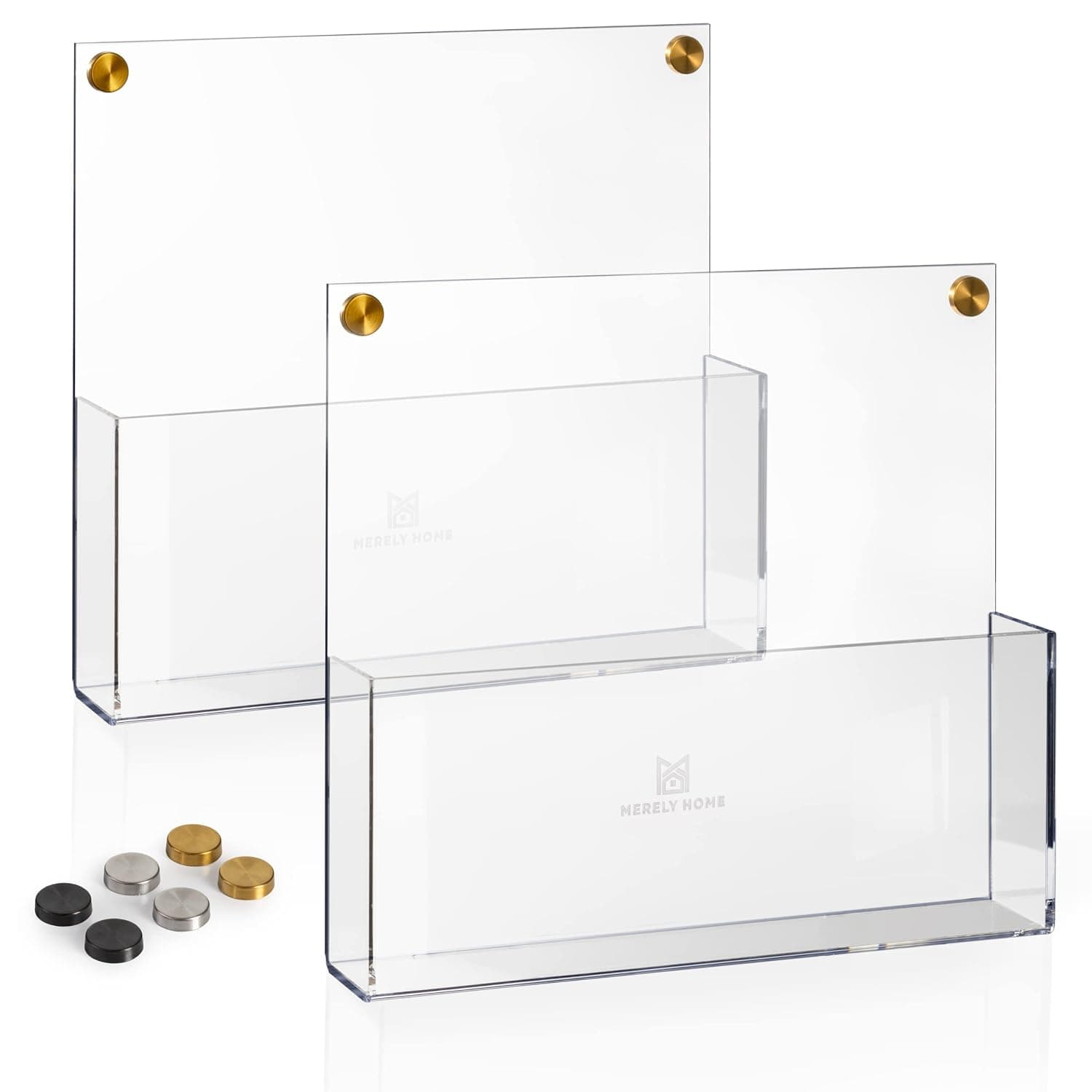 2 Pack Premium Clear Acrylic Wall File Organizer | Mail Holder Wall Mount | Wall Organizer for Office | Hanging File Organizer| 3 Colors of Screw Caps Included