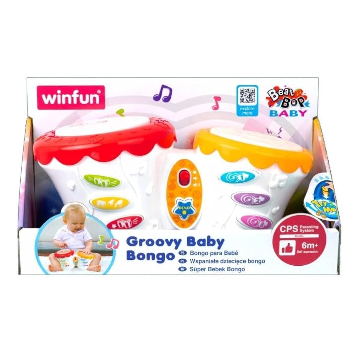 Groovy Baby Bongo Soft-Touch Drum Toy for Babies, Flashing Light Drum Pads with Rhythm Selections, Animal Sounds and Demo Songs, Musical Learning Toy for Infants 6 Months & Up