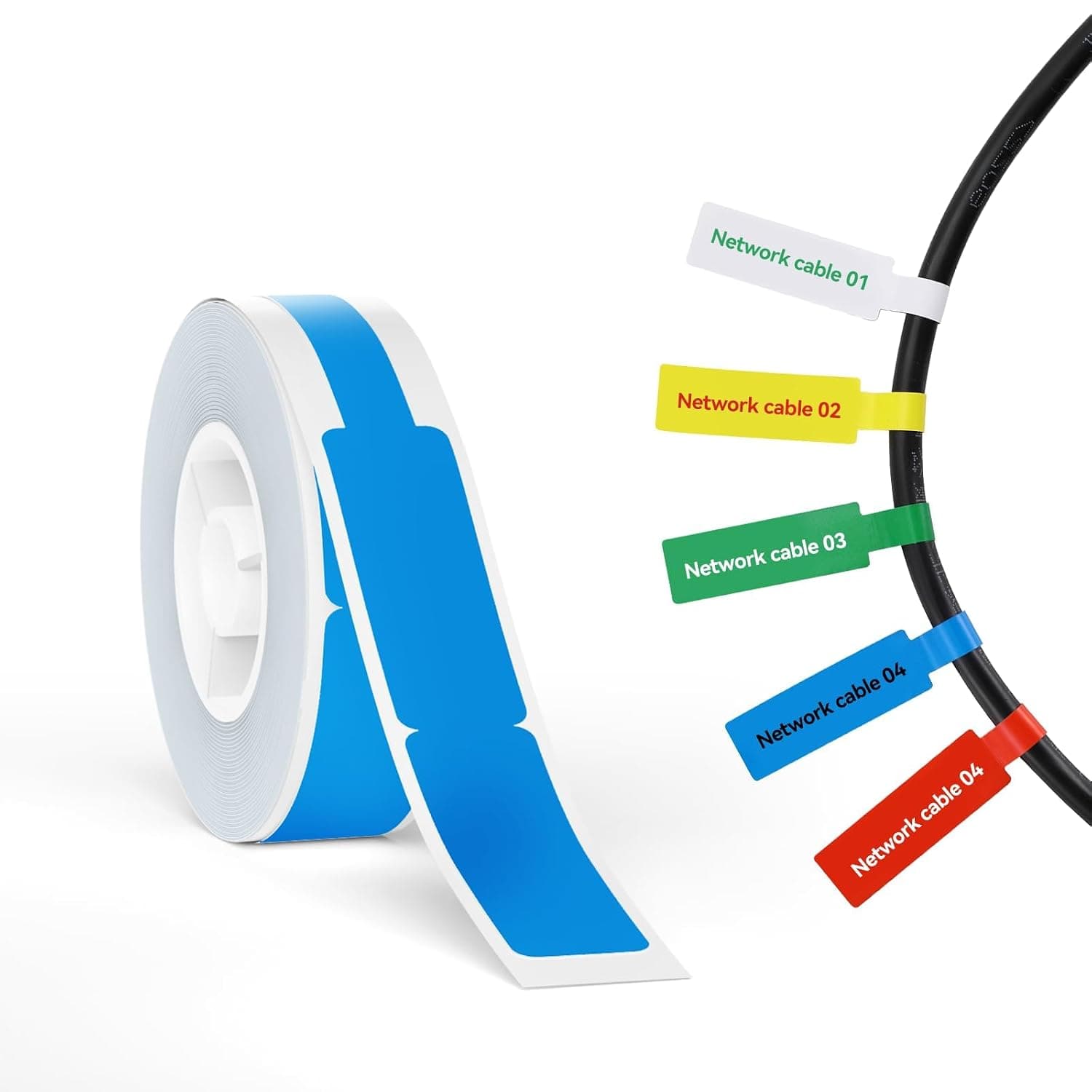 Thermal Transfer Cable Labels 0.49" x 4.29", Only for N1(B18) Label Maker, PET Material, Waterproof and High-Temperature Resistance, Long Storage Time (1 Roll of 60, Blue)