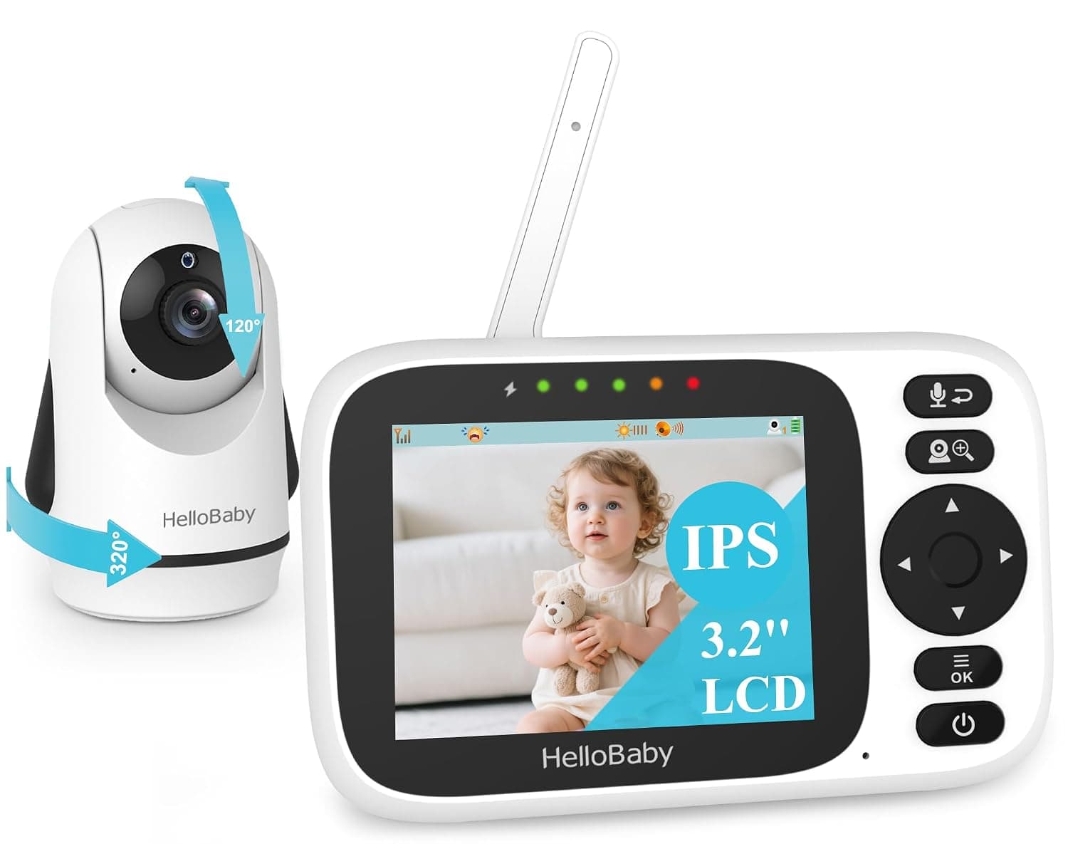 HelloBaby Baby Monitor Camera, Baby Camera Monitor No WiFi - 3.2‘’ Screen | Pan Tilt Zoom, 2-Way Talk, ECO Audio Mode, Temperature, 8 Lullabies, 1000ft Range, كاميرا مراقبة اطفال, جهاز مراقبة الطفل