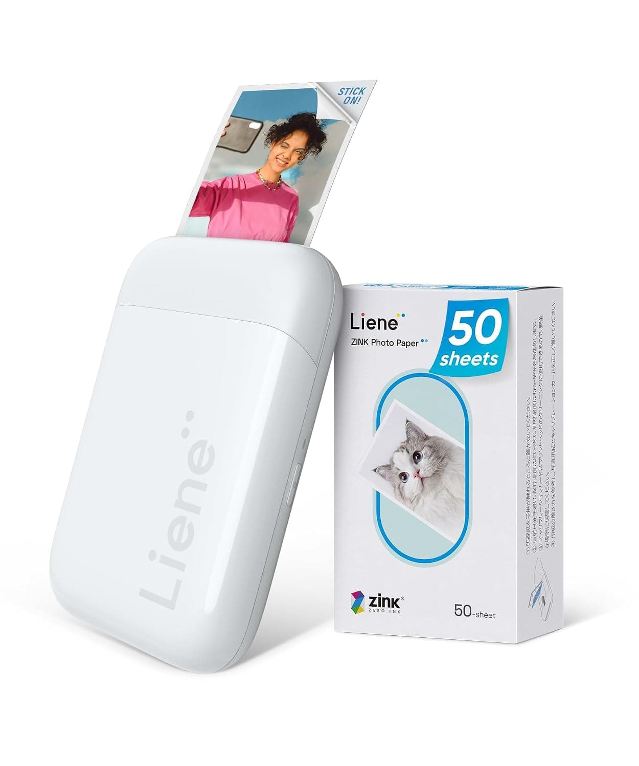 Liene 2x3" Photo Printer, Mini Instant Portable Color Mono Picture Printer Bundle 50 Zink Adhesive Paper, Bluetooth 5.0, Compatible w/iOS & Android, Small Phone Sticker for iPhone, Smartphone