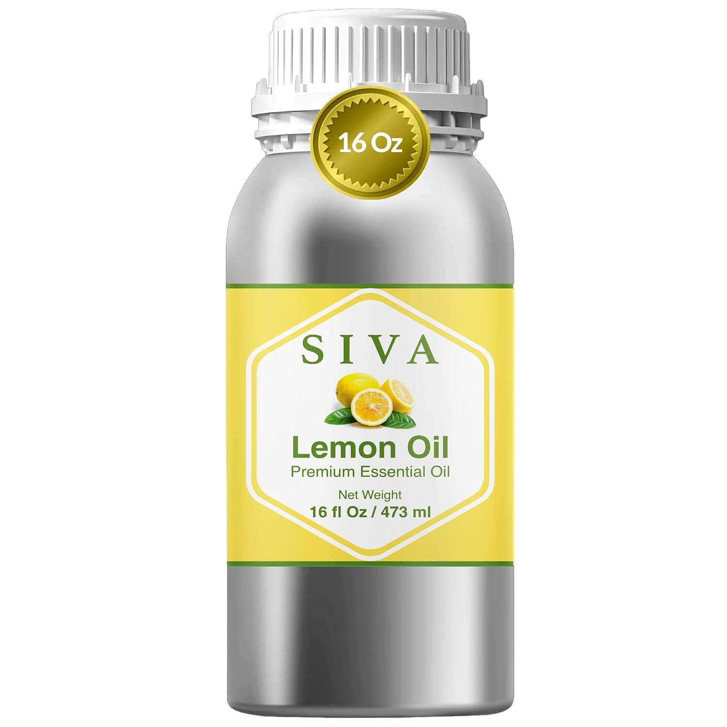 SIVA ORGANICS Lemon Siva Essential Oil - 16 Fl Oz - Natural Lemon Oil - For Diffuser, Face, Skin Care, Aromatherapy, Hair Care, Scalp & Body Massage 16