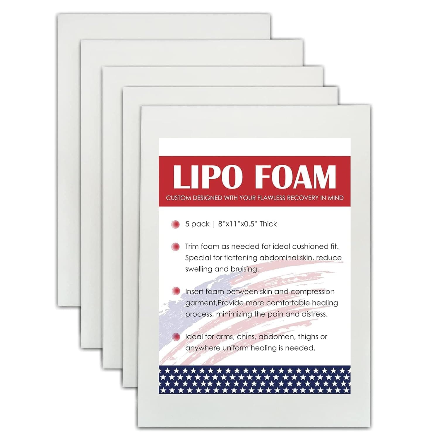 Lipo Foam Pads for Post Surgery, 5 PCS Ab Board After Liposuction Surgery Flattening Tummy Tuck Abdominal Compression Garments Lipo Foam Sheets (8" x 11"*0.5")