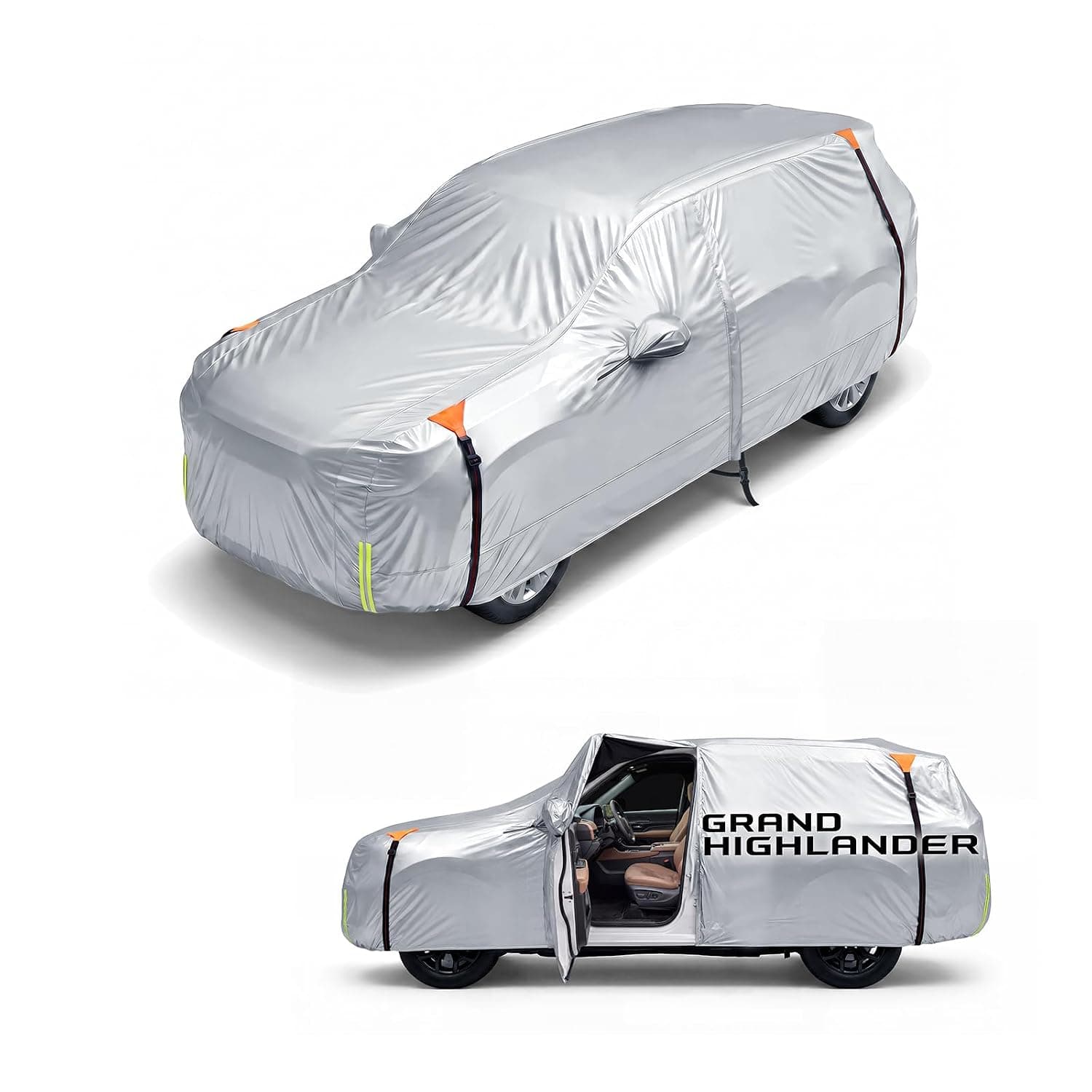 Wigoo Toyota Grand Highlander Car Cover 2024-2026, Waterproof Vehicle Cover | Custom Fit, Outdoor SUV Cover, Windproof Straps, UV Rain Dust Protection, Paint-Safe Lining, Door Zipper