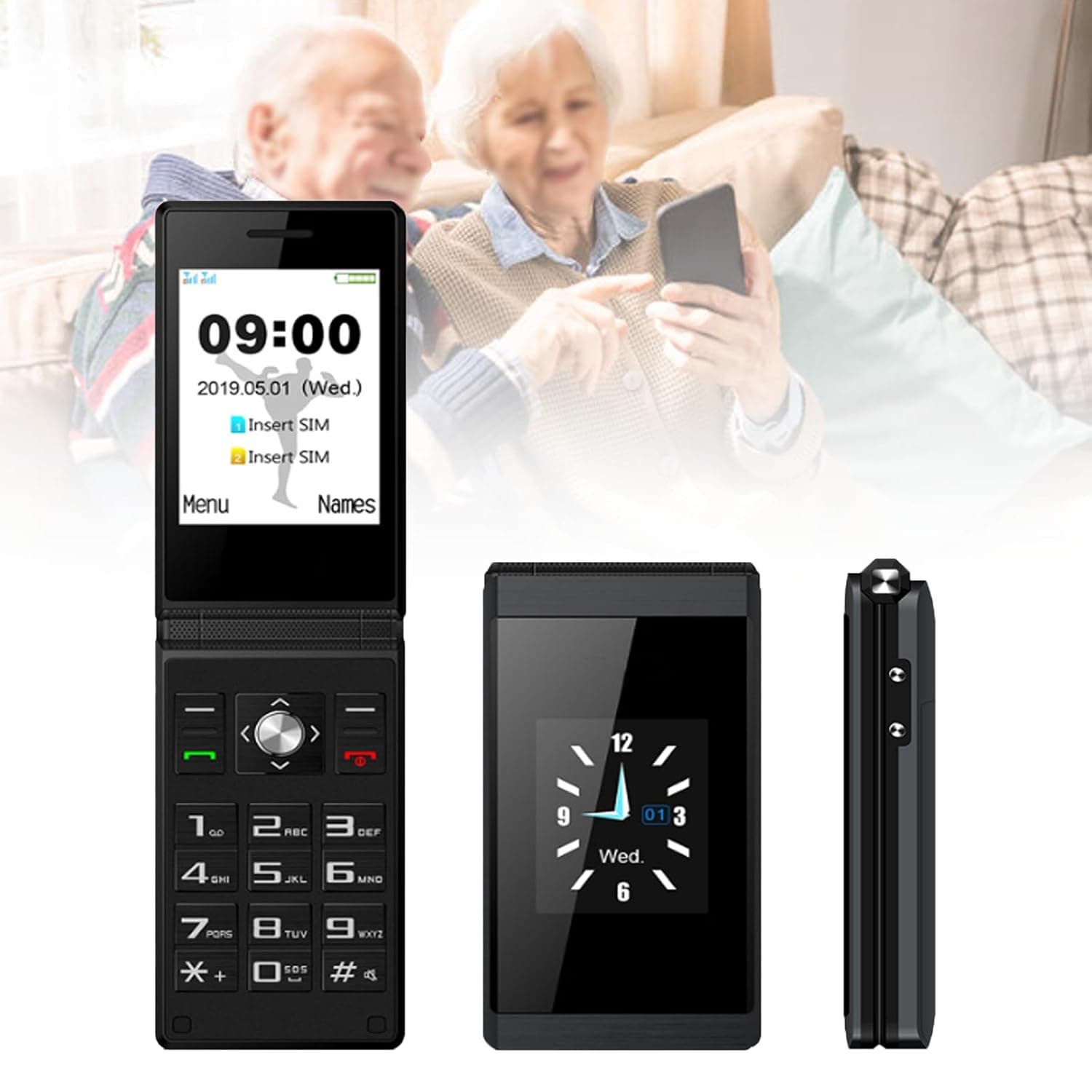 Basic Mobile Phones for the Elderly and Kids, Unlocked Dumb Phones, Cell Phones Without Internet - with Big Buttons, MP3, MP4, Camera, Flashlight, SOS,Black