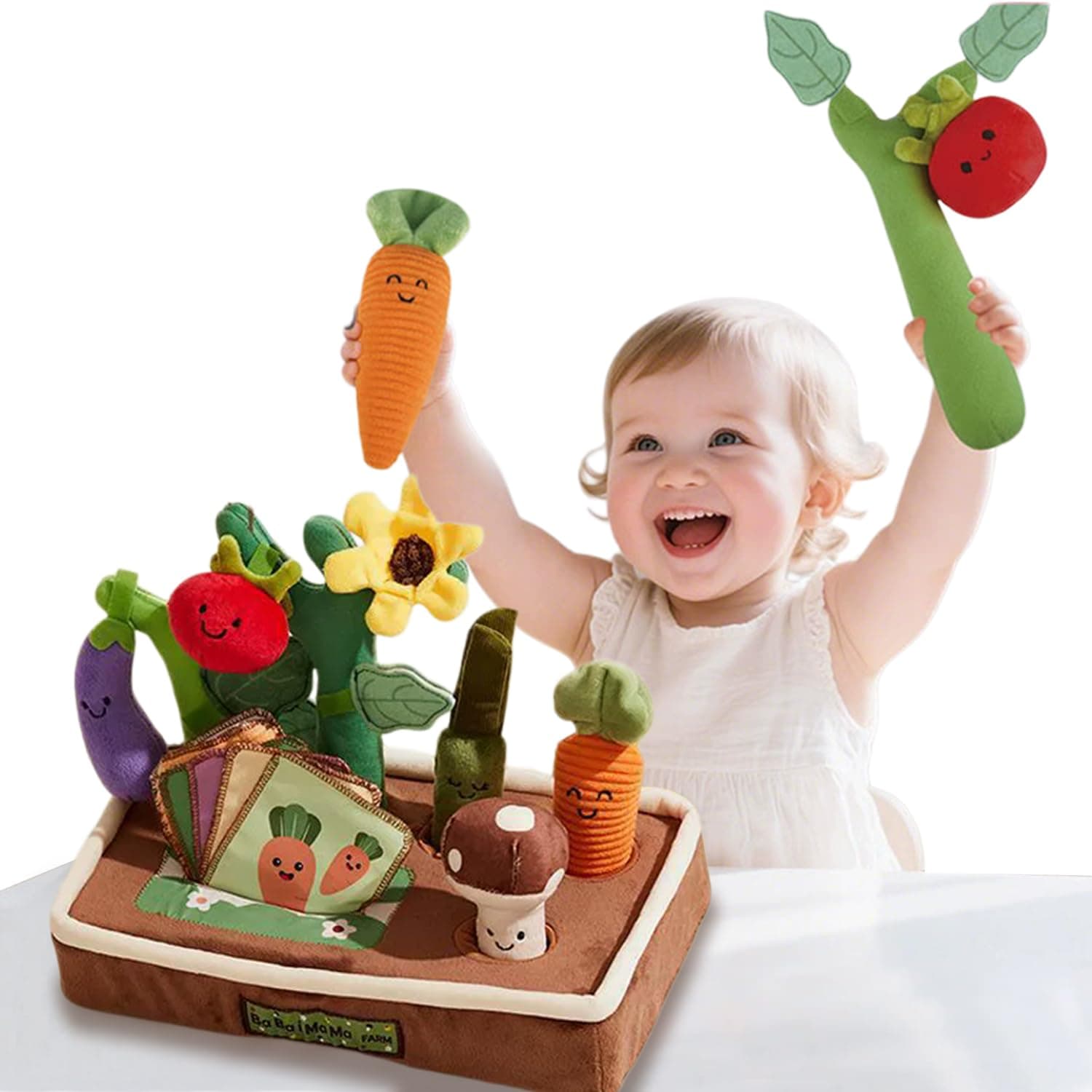 0TO1 Mini Baby Toys, Montessori Baby Sensory Activity Toy, Baby Toys 6-12 Months, Soft Pull-Out Vegetable Harvest with Rattle, Fine Motor Skills for Babies Gifts