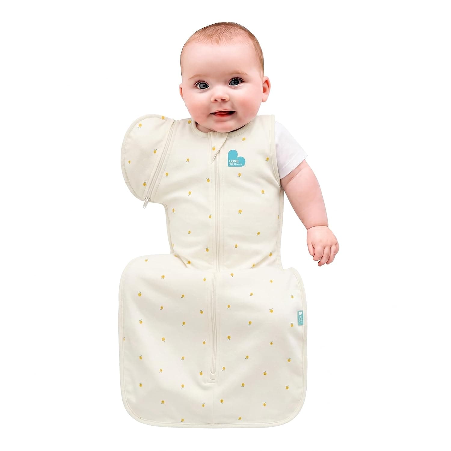 Love To Dream Swaddle Up Transition Bag Bamboo - Olive Stars & Moon, 1.0 TOG, Zip-Off Wings, Ideal 20-24°C Room Temperature, Soft Breathable Baby Sleep Sack, Arms Free Swaddle (Medium)