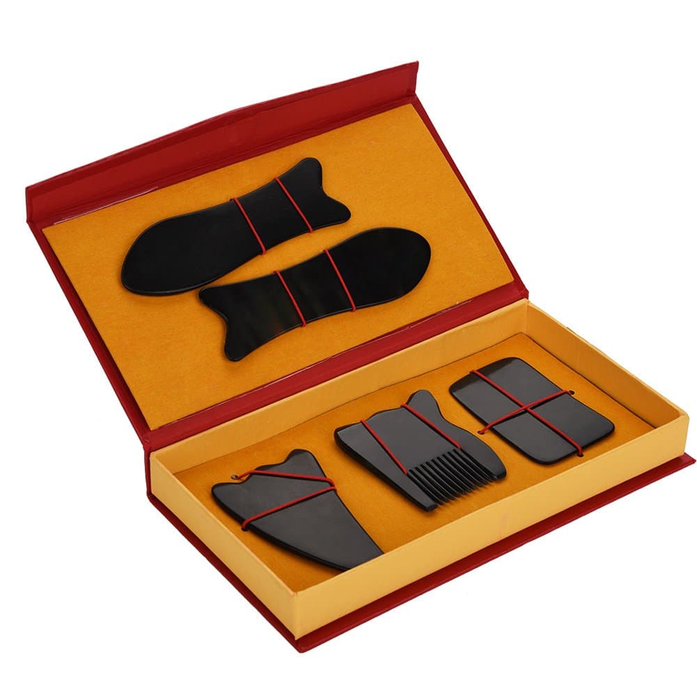 Horn Scraping Massage Gua Sha Scraping Massage Tools Kit, Gua Sha Massage Tools Set, Scraping Plate Set Massage Health Relaxation Natural Facial Body Scrapes Set