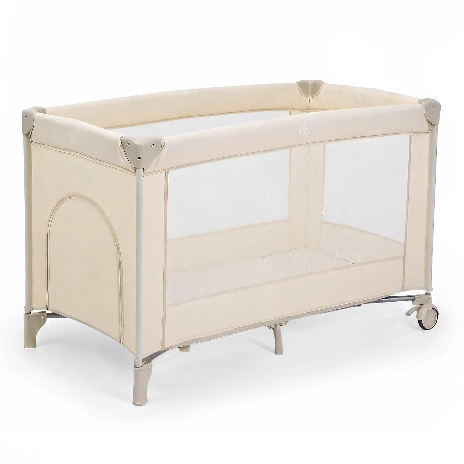 Bentifar Baby & Toddler Portable Playard, Foldable Travel Crib & Playpen with Mattress, Lightweight Baby Travel Bed with Mesh Viewing Windows, Play Yard with Carry Bag for Home & Travel(Beige)