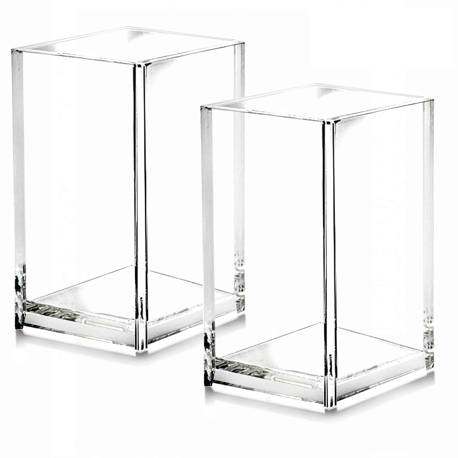 Cerpourt 2 Pack Clear Acrylic Pencil Pen Holder Cup,Desk Accessories Holder,Makeup Brush Storage Organizer,Modern Design Desktop Stationery Organizer for Office School Home Supplies,2.6x 2.6x 4 inches