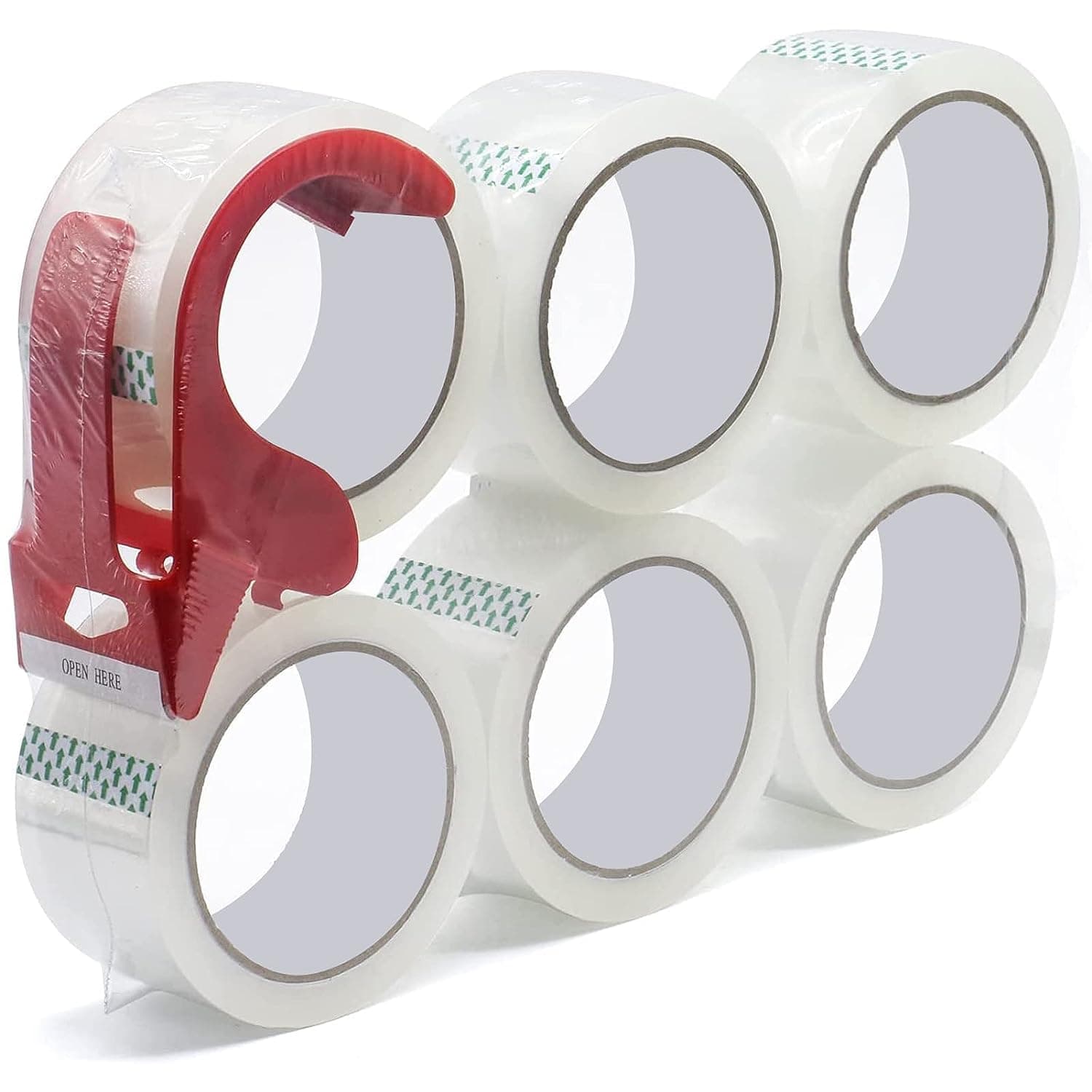 WELSTIK Clear Packing Tape 6 Pack with Dispenser, 50 mm x 55 m (2 in x 60 yd) Heavy Duty Packaging Tape for Carton Sealing, Moving, Shipping, Office and Home