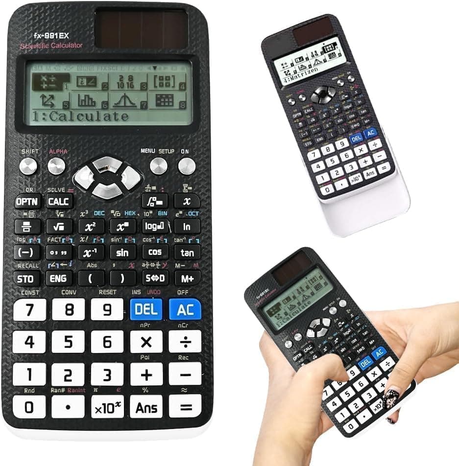آلة حاسبة علمية FX-991EX بـ 552 وظيفة، آلة حاسبة علمية هندسية محمولة بشاشة LCD محمولة للطلاب والمعلمين والأعمال والمدرسة والمكتب (أسود)