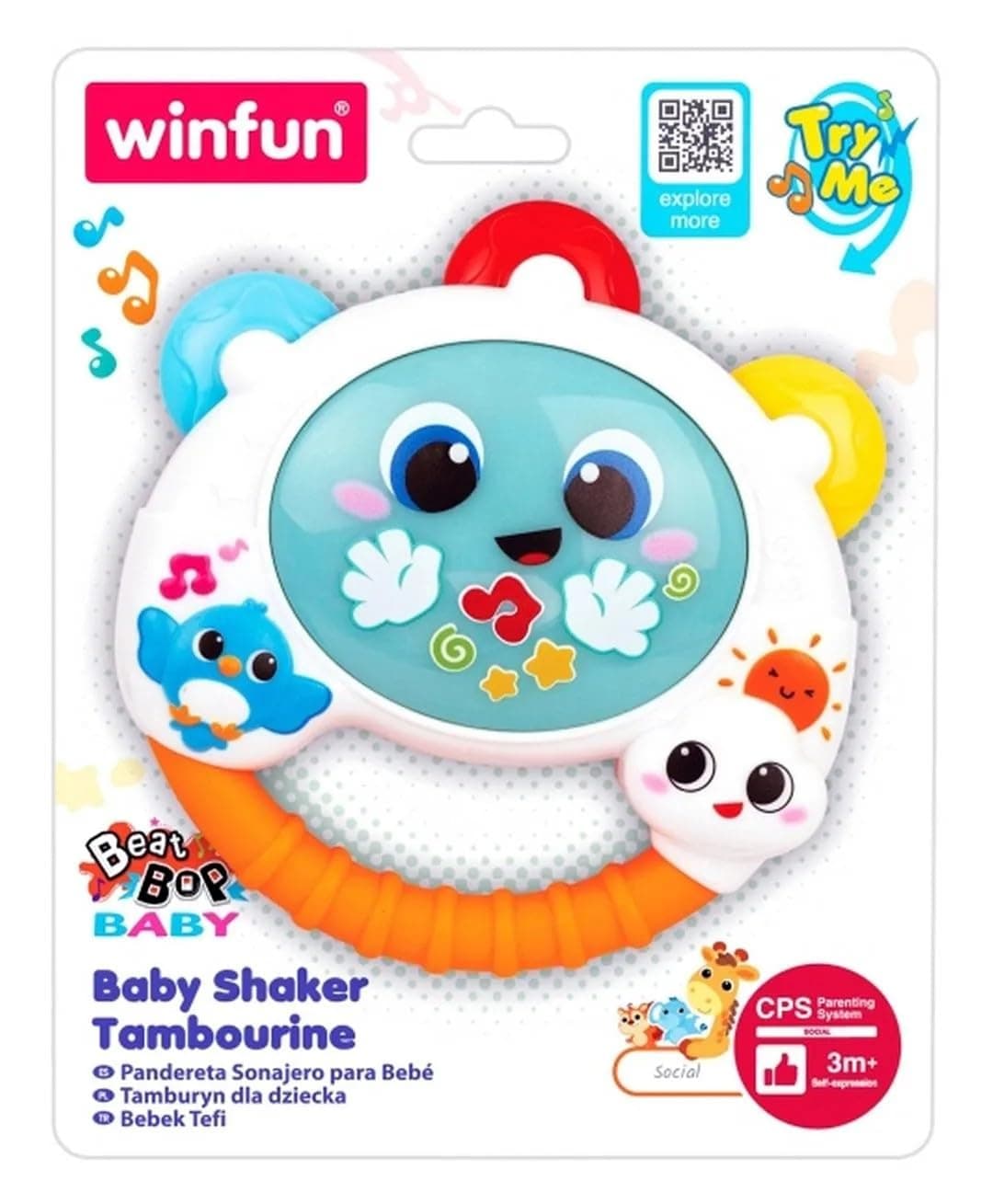 Winfun Baby Shaker Tambourine Musical Toy for Infants, Light-Up Tambourine with Sounds and Melodies, Easy-Grasp Rhythm Toy for Sensory Development