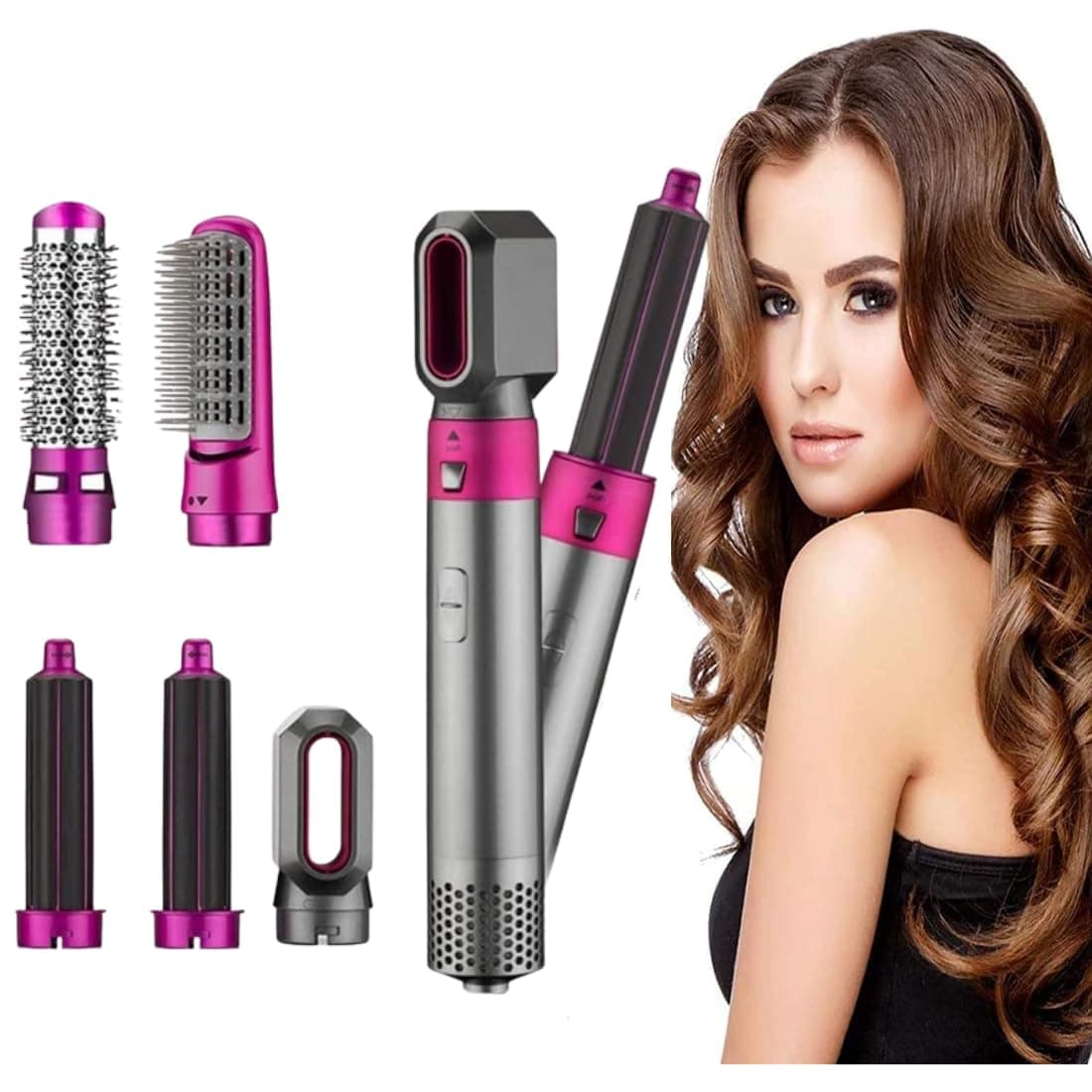 مجموعة ادوات تصفيف الشعر 5 في 1 من درومستون - لتجعيد الشعر وفرده وتمويجه وزيادة كثافة الشعر وتجعيده وتكثيفه