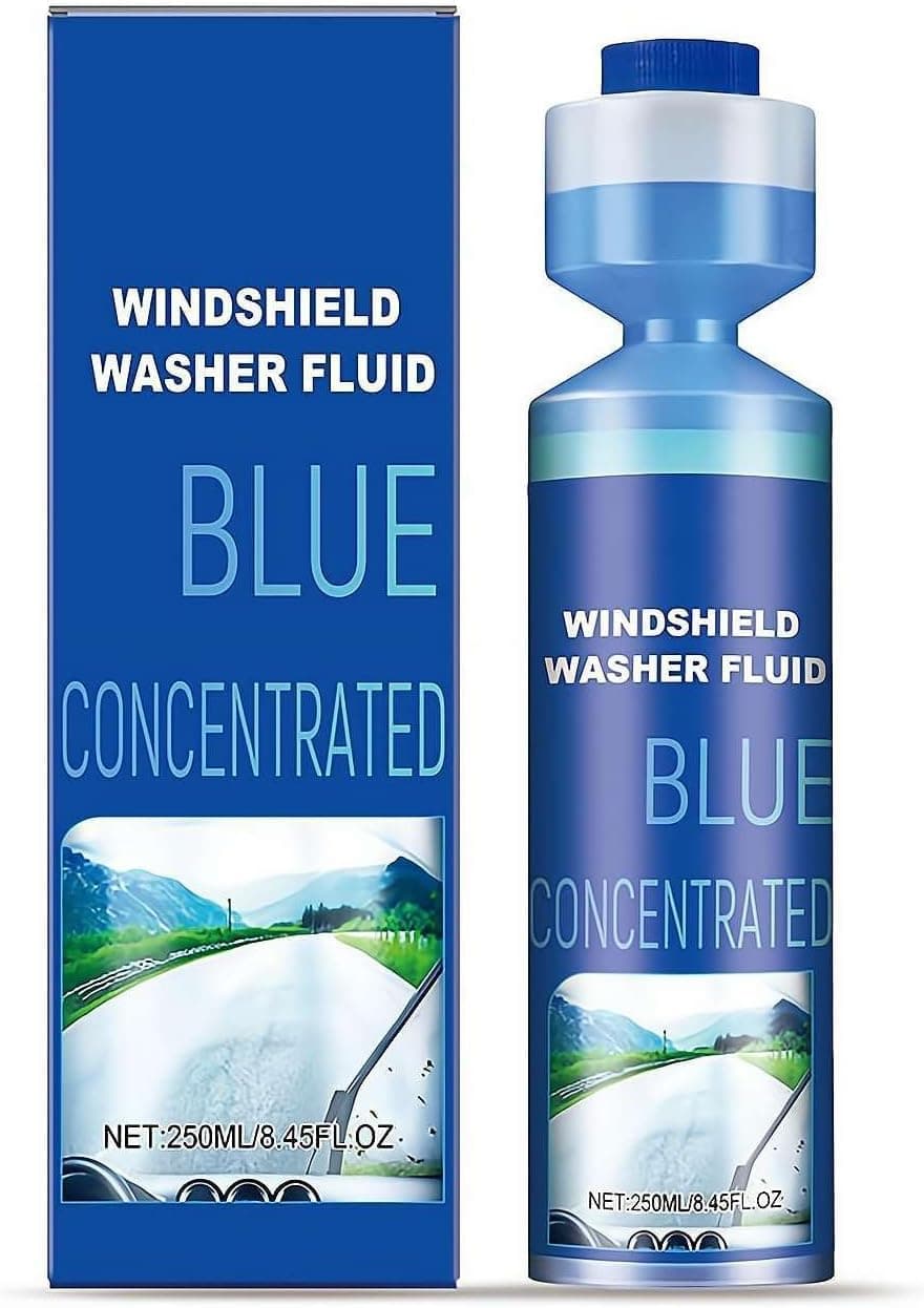 Windshield Washer Fluid for Cars – 250ml/8.79 Oz Car Window Cleaner, Effective Window Washer Fluid for Car Windshields, Removes Dirt, Streaks, Bugs & Road Grime for Clear Vision (Blue)