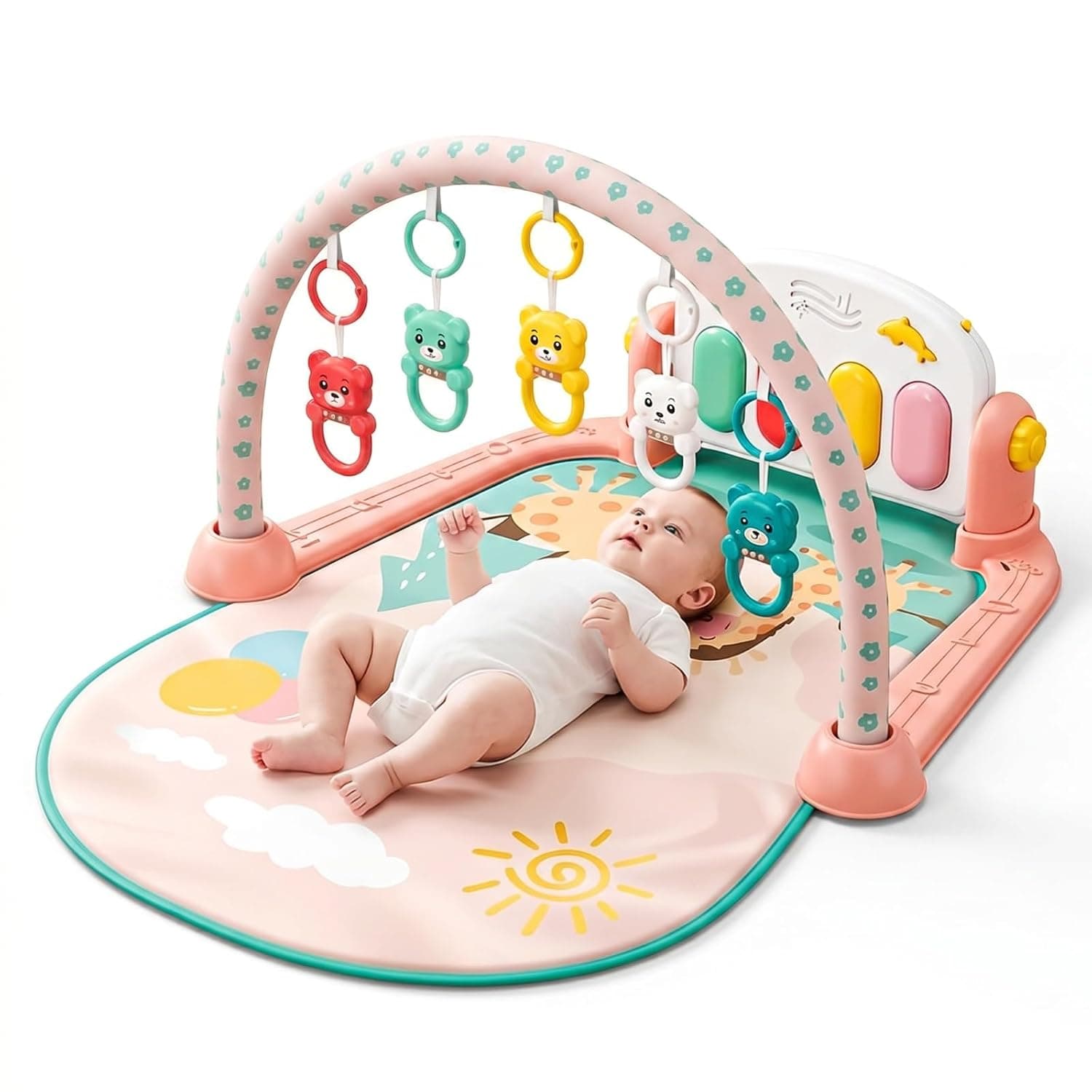 Baybee Pedal Piano Baby Play Gym Mat for Babies, Activity Playgym for Baby with 5 Hanging Toys & Rotatable Piano Baby Bedding Set Crawling mats for floor Baby Play Gym Mat for Babies (Multicolor)