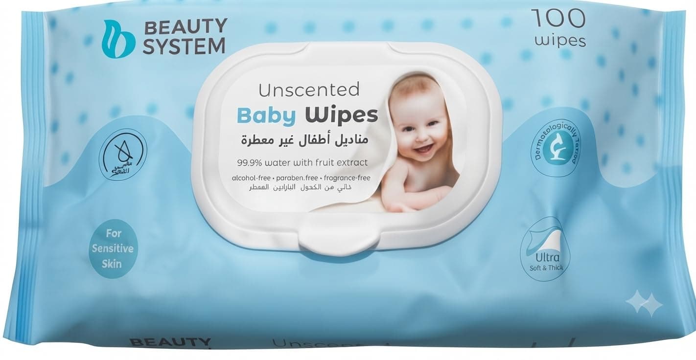Beauty System Baby Wipes, Unscented, 100 Count, Sensitive Skin, Pure Water Formula, Single Pack, Alcohol-Free, Infant, Gentle Care, Natural, Disposable