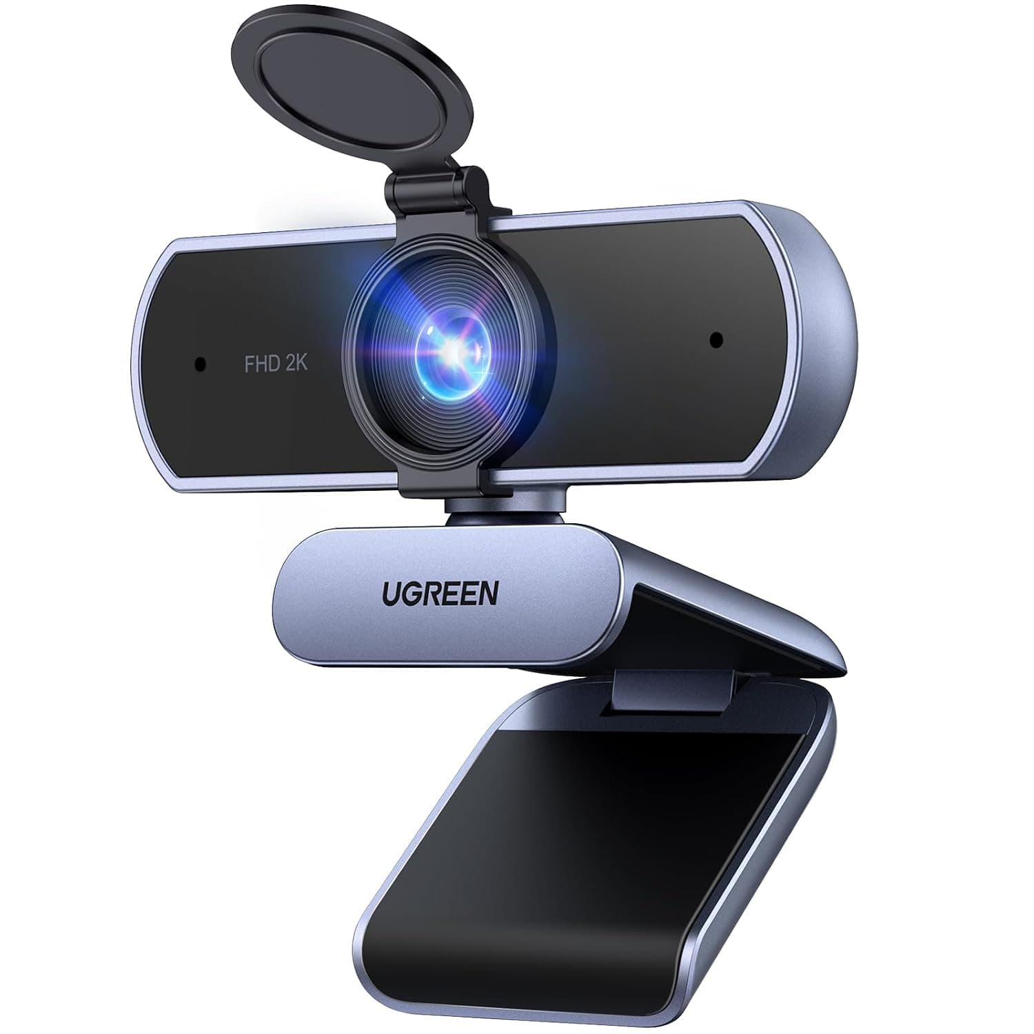 UGREEN 2K Webcam with Dual Microphone and 80 Degree Camera for PC Grey | 2K 30fps/1080P 60fps Privacy Cover, Webcam USB Low Light, For Mac & Windows, YouTube, Zoom, Skype Stereo Sound