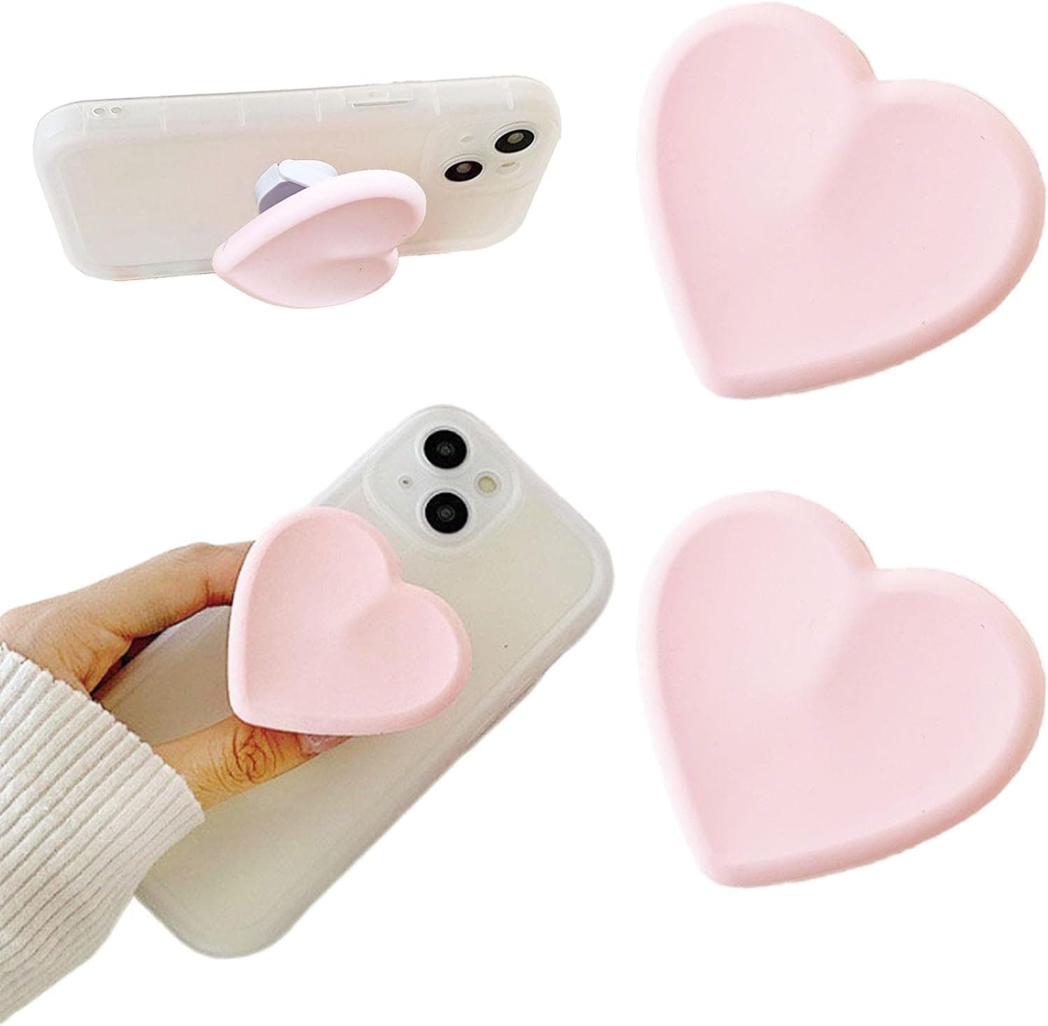 2Pcs Heart-Shaped Silicone Mobile Phone Grip Stand, Collapsible Phone Finger Grip Holder, Suitable for Smartphone and Tablet Accessories