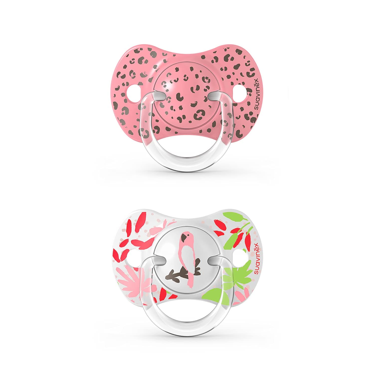 Suvinex, New Pack 2 x Sx Pro Physiological Pacifiers, for Babies 0-6 Months, Pacifiers with Sx Pro Silicone Physiological Teat, Flat and Flexible Teat, Jungle Pink