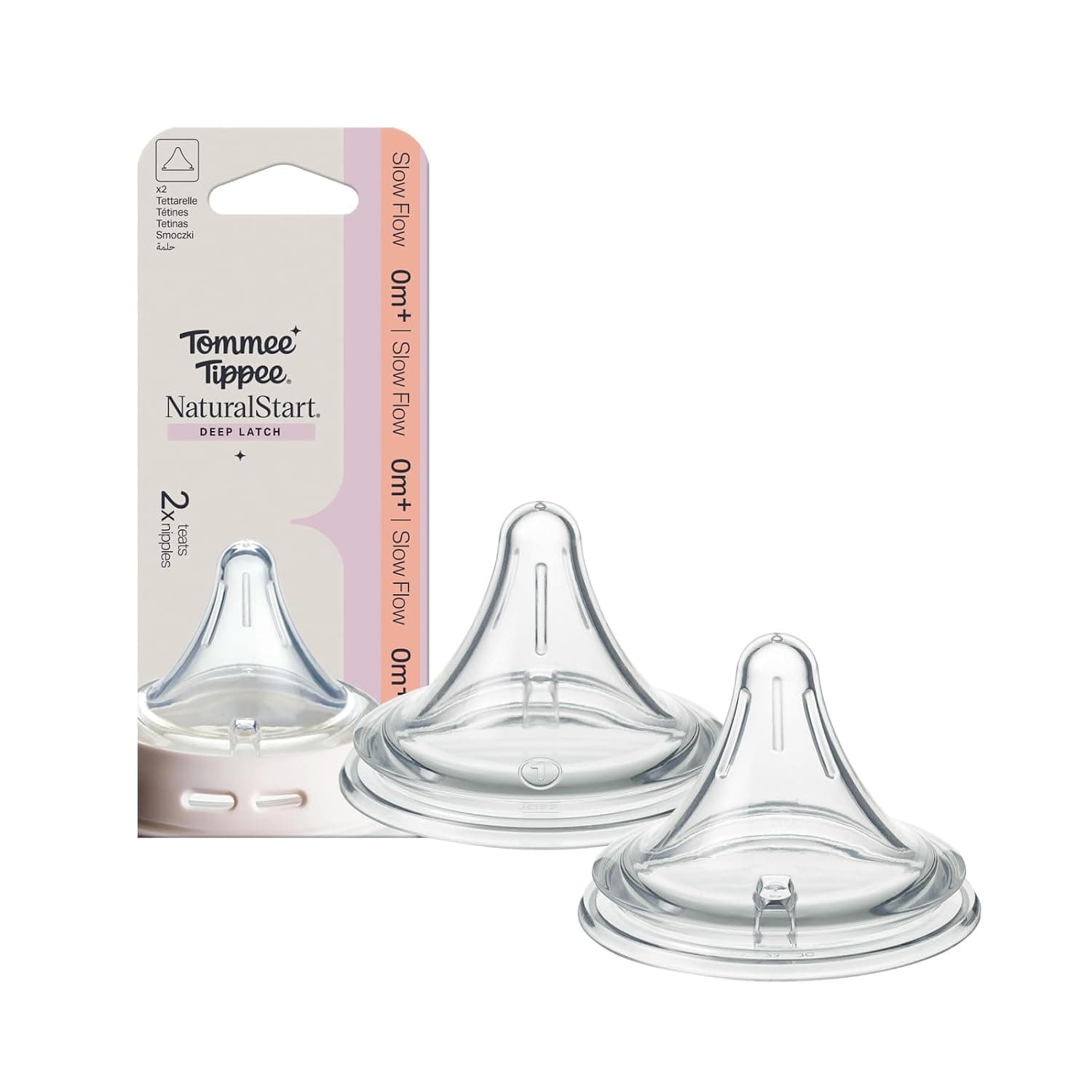 Tommee Tippee Natural Start Deep Latch Triangular Nipples in Slow Flow for 0 Months+ (Pack of 2)