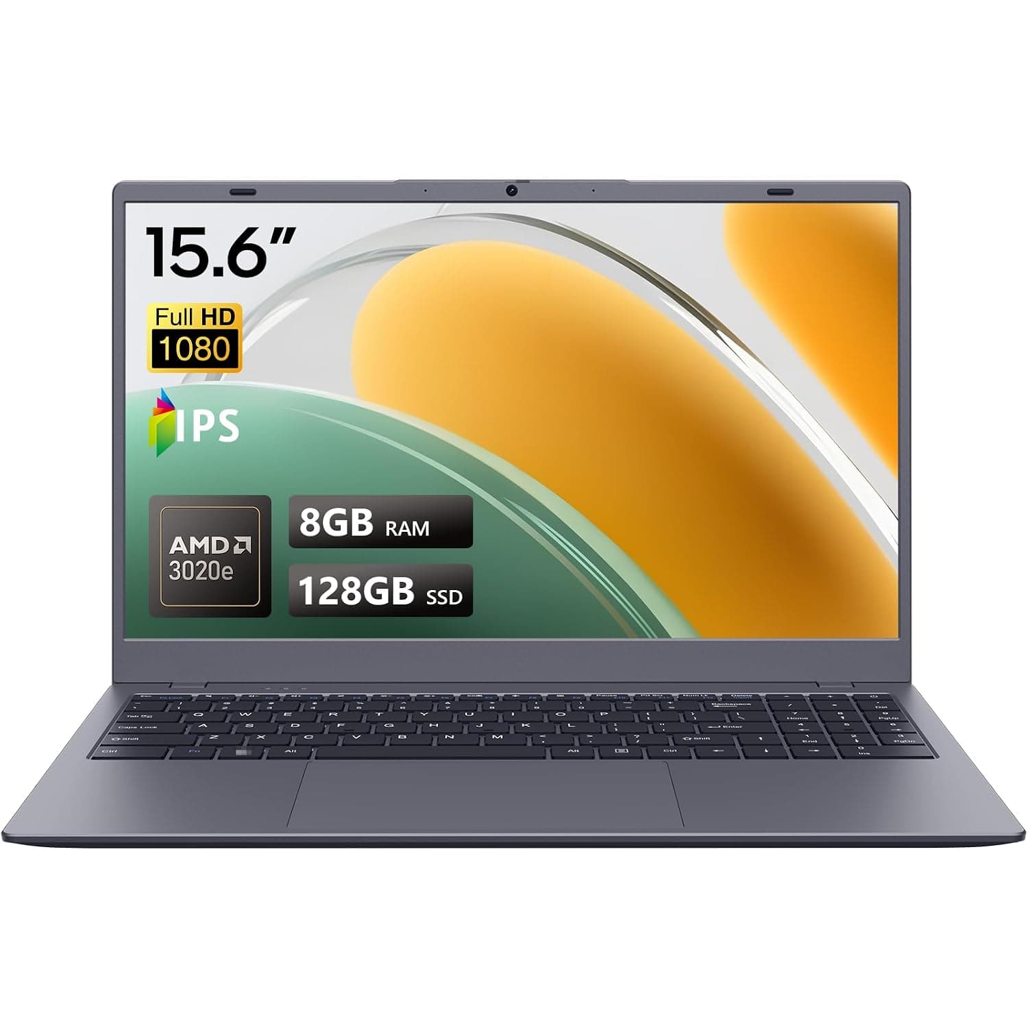 15.6 Inch FHD IPS Laptop, AMD Athlon 3020e (Up to 2.6GHz) with 8GB DDR4 128GB SSD, Full-Function Type-C, HDMI, WiFi 5, BT5.0, Lightweight for Students & Business, Gray