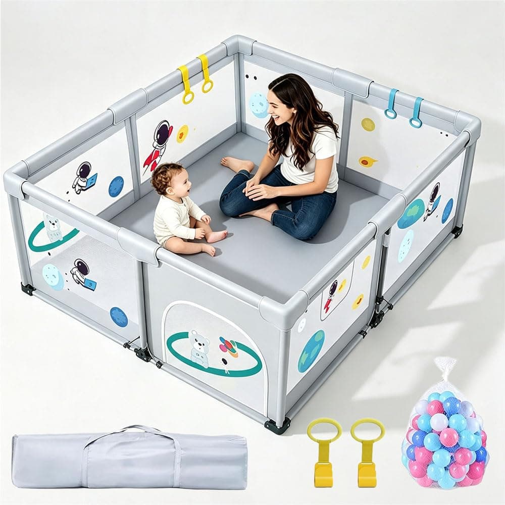Large Toddler Stainless Steer Pipe Foldable, Safe Baby Playpen Playpen For Baby Indoor Play Fence With Balls Steel Frame Safety Playpen Barriers For Toddler (Grey Type)