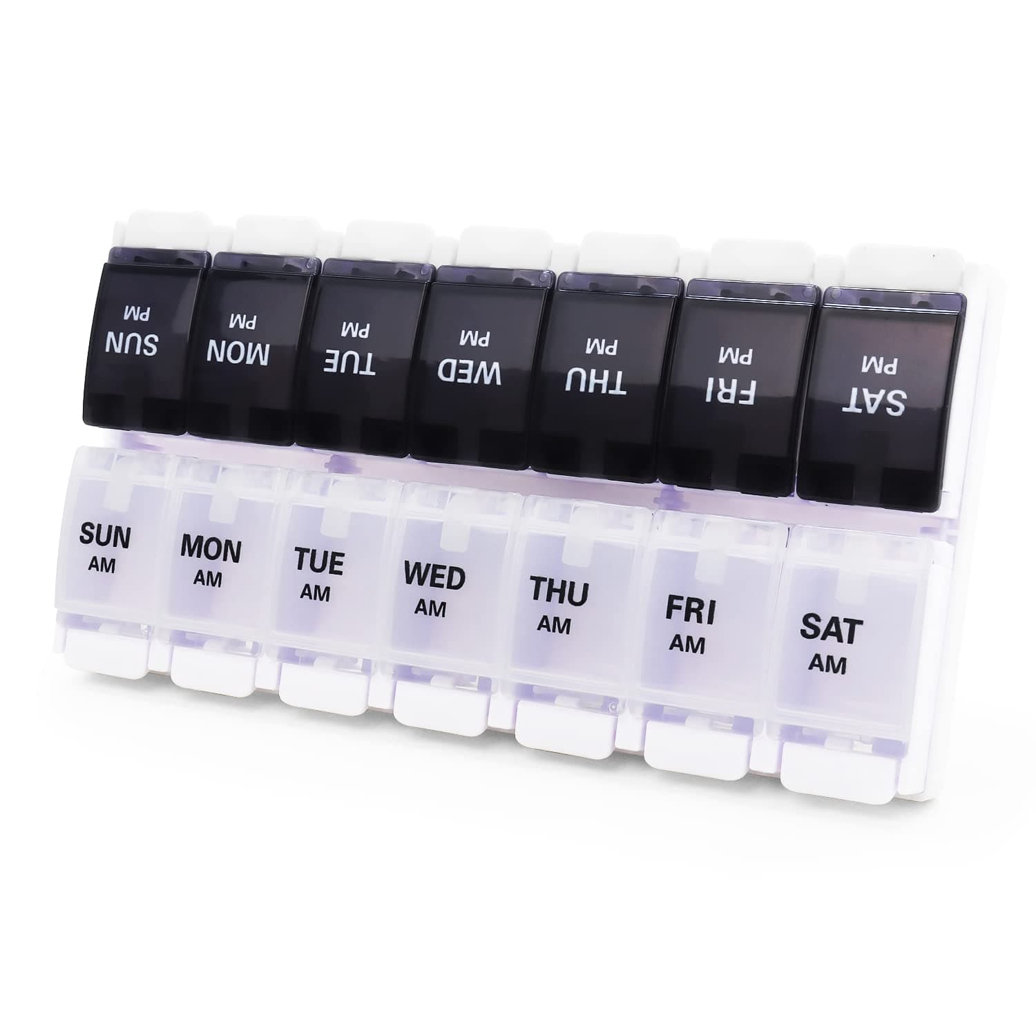 MOLN HYMY Large Pill Boxes and Organizer 2 Times a Day, 7 Day AM PM Pill Case, 14 Compartments Pill Dispenser to Hold Big Vitamin Supplements Fish Oil (Black+White)