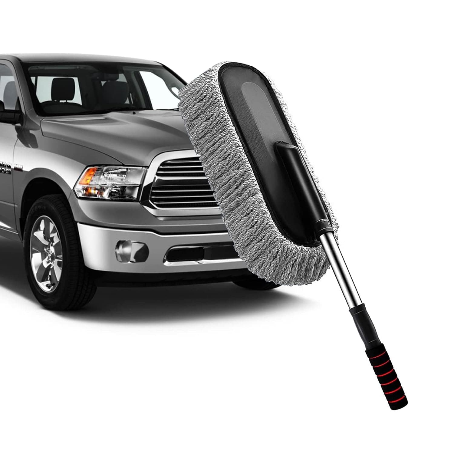 Car Duster - Extendable Long Handle Microfiber Car Duster, Scratch-Free Exterior Car Cleaning Tool, Dust Brush for Trucks, Pickups, Motorcycles, and More, Gray.