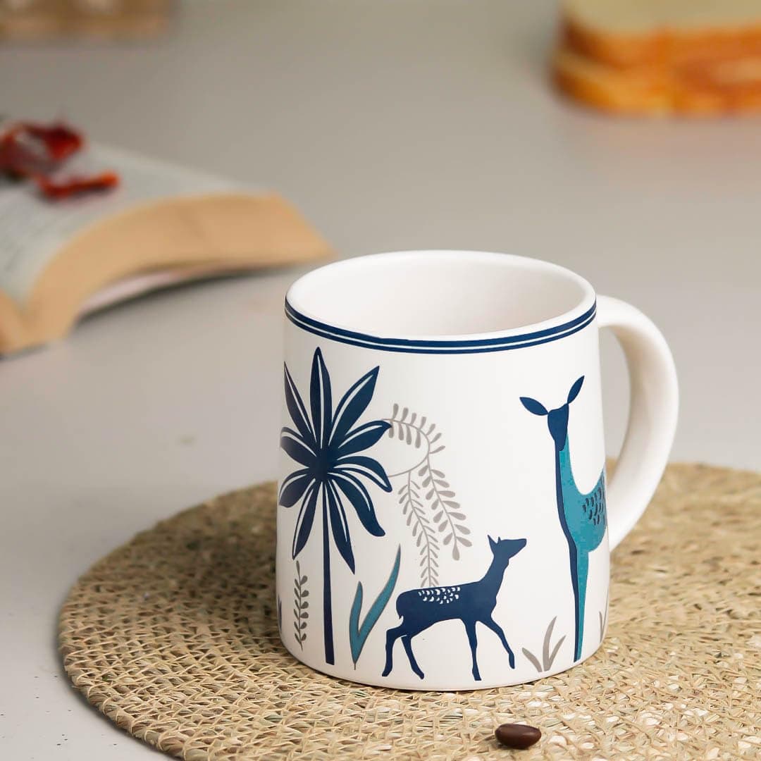 The Earth Store 'Stag Blue' Coffee Mug Set of 1 to Gift to Best Friends Coffee Mugs Microwave Safe Ceramic Mugs (300 ml Each)