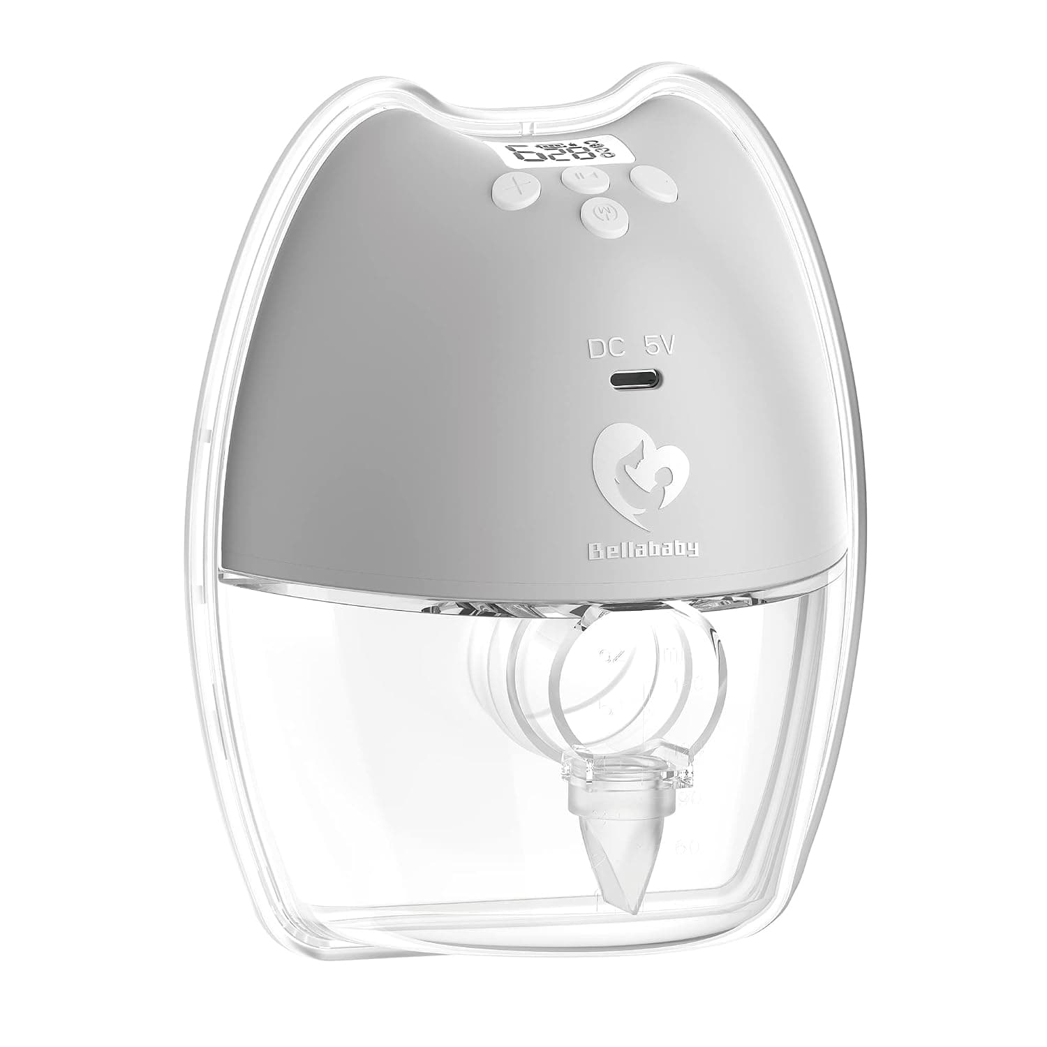 Bellababy Hands-Free Breast Pump Wearable with Storage Box, LED Display Electric Breast Pump Wireless Portable, 4 Modes & 9 Levels Suction, Compact & Discreet, Grey. (24mm Flange, 21/19/17mm inserts)