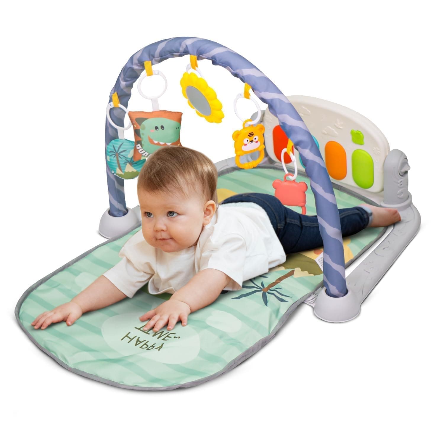 Baybee 2 in 1 Baby Play Mat & Play Gym For Infants/Newborn Babies With Musical Piano Play Mat & - Kick And Play - Hanging Toys Rattle - Gift for Baby 0-36 Months Multi colour 1