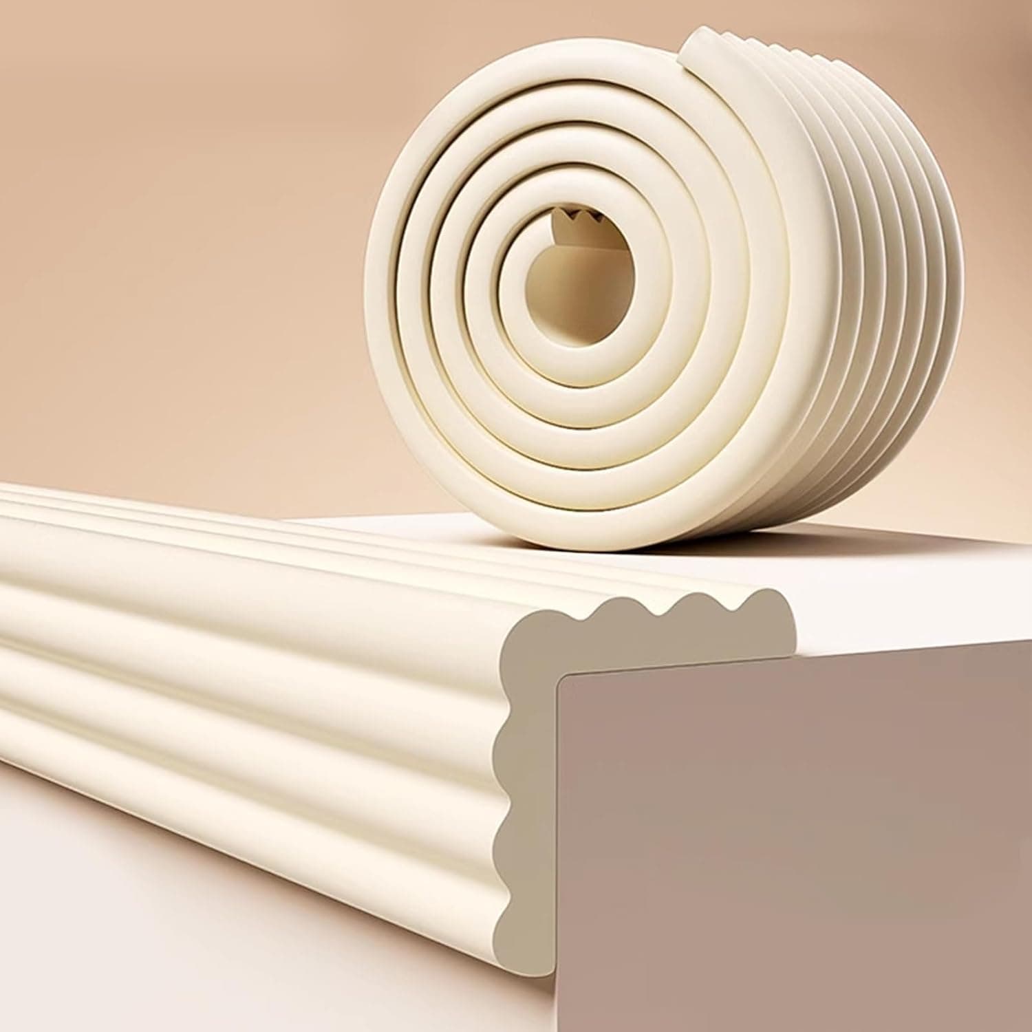Baby Proofing Corner Guards, Premium 6.56ft Soft Foam Edge Protectors for Furniture, Adhesive Table Bumper Strips & Fireplace Padding for Sharp Corners, Easy Install (Rice White)