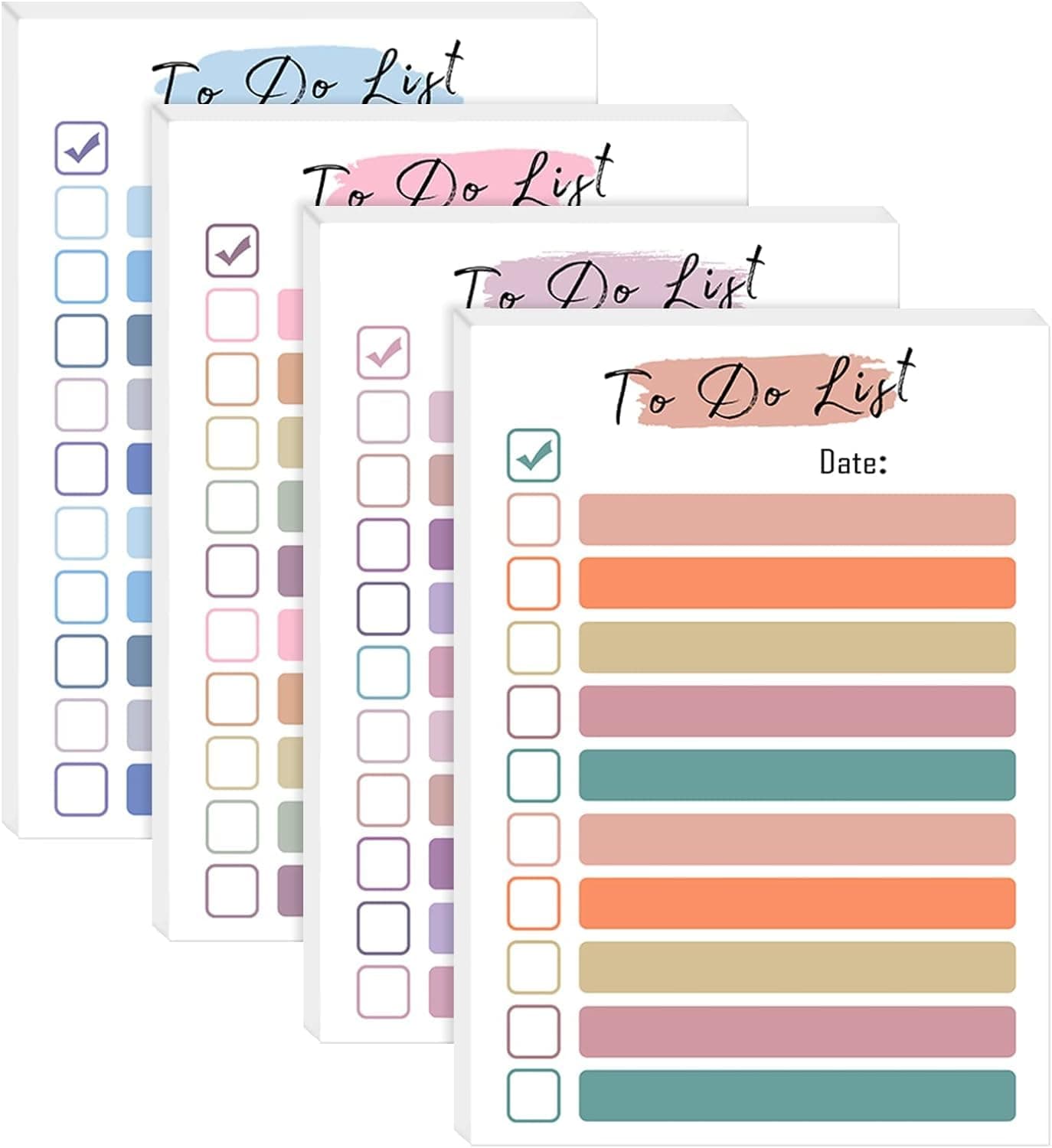 4 Packs To Do List Sticky Notes, 200 Pcs Self-Stick Colors, Portable Planner, Daily Checklist Notepad for Office Home School Planning Supplies