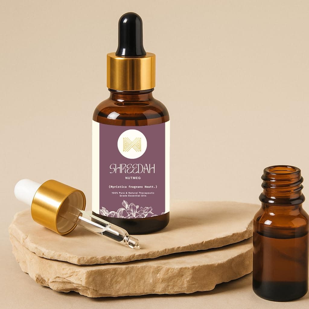 ShreedahNutmegEssential Oil | Myristica fragrans | Pure & Natural Aromatic Oil for Diffuser, Warm Spice Blends & Home Fragrance (15mlNutmeg)