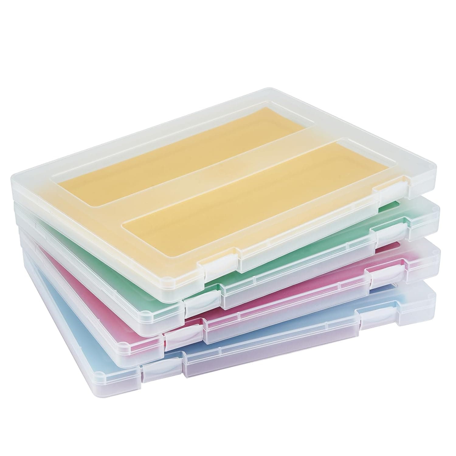 4 Pack A4 Paper Storage Box, 8.5 x 11 Project Case for US letter, Thick Scrapbook Storage Box Craft Storage Box Art Supplies Storage and Organization, Board Game Storage and Organizers