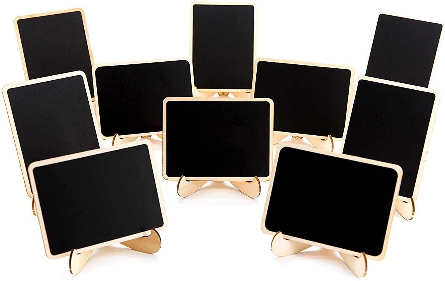 ELECDON 10 Pack Mini Chalkboards Signs with Easel Stand, Small Rectangle Chalkboards Blackboard, Wood Place Cards for Weddings, Birthday Parties, Message Board Signs and Event Decoration