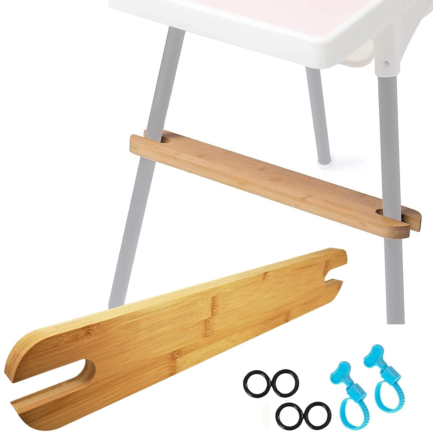 High Chair Footrest, Natural Bamboo Wooden Footrest Compatible with IKEA Antilop High Chairs Accessories, Adjustable HighChair Foot Rest