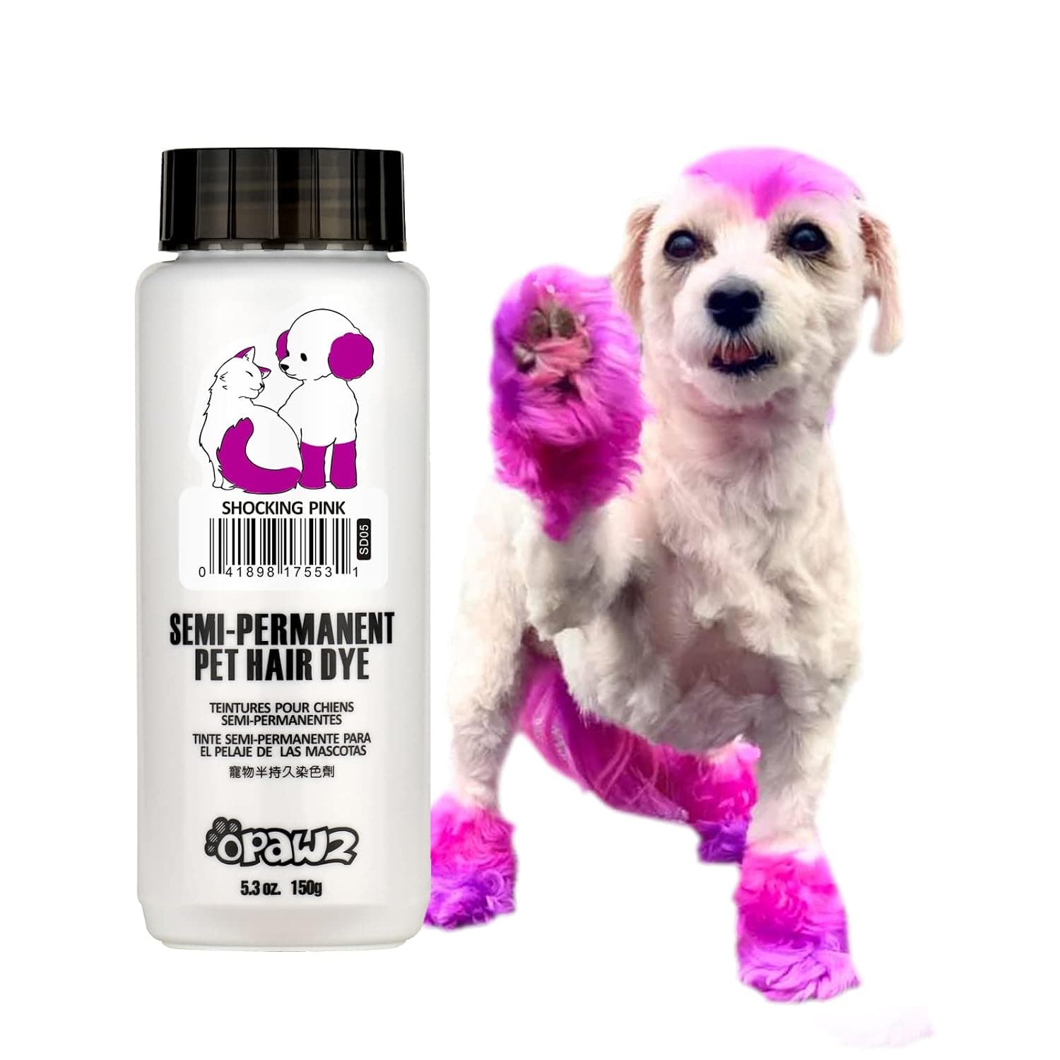 OPAWZ Semi-Permanent Dog Hair Dye, Food-Grade Pigment Dog Dye, Non-Toxic Pet Hair Dye for Dogs, Cats and All Pets Can be Bathed (Shocking Pink)