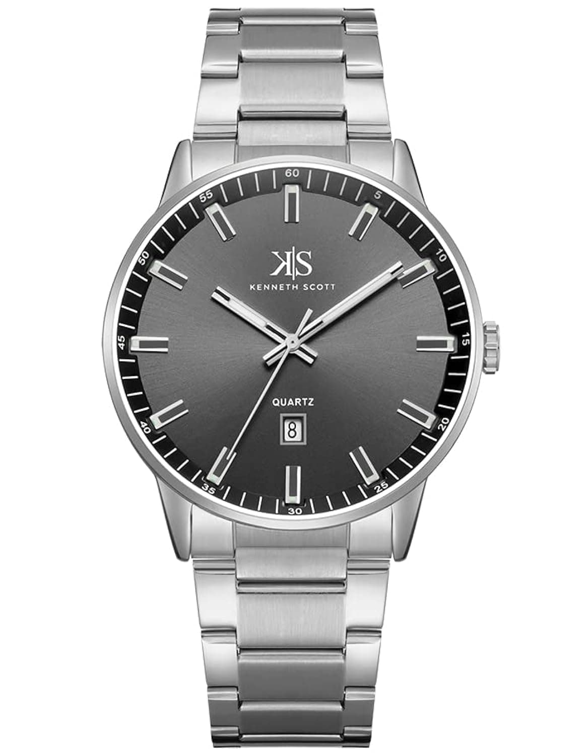 Kenneth Scott Men's Quartz Movement Watch, Analog Display and Stainless Steel Strap - K22010-SBSB, Silver