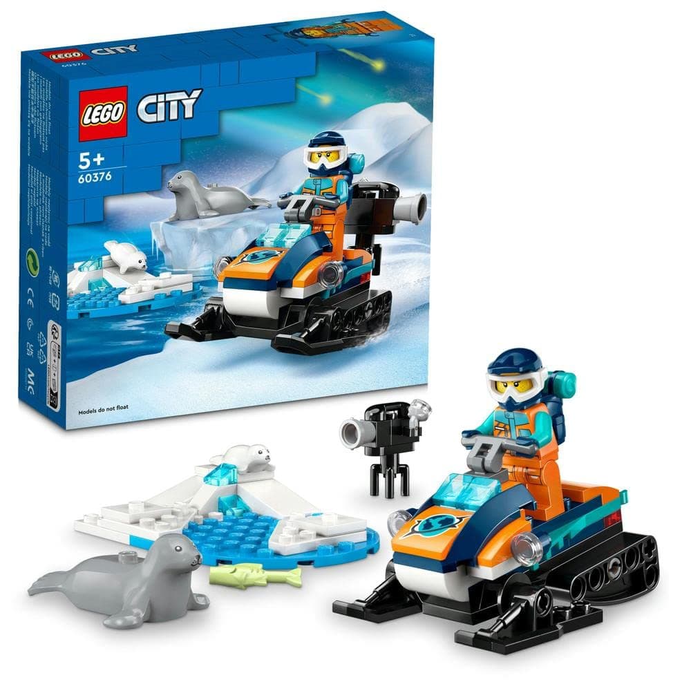 LEGO 60376 City Arctic Explorer Snowmobile Toy for Kids 5+ Year Old, Vehicle Construction Set with Seal Figures and Explorer Minifigure, Small Gift Idea