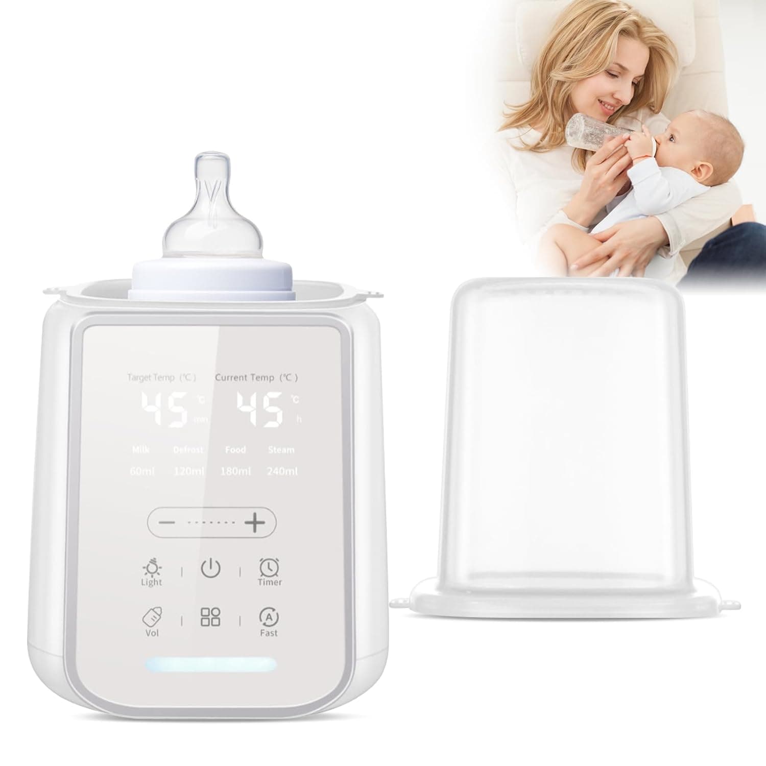 Baby Bottle Warmer, Fast Milk Warmer with Timer Digital Display, Night Light, Sterilizing Keep Warm, for All Bottles Nighttime Breastfeeding Newborn
