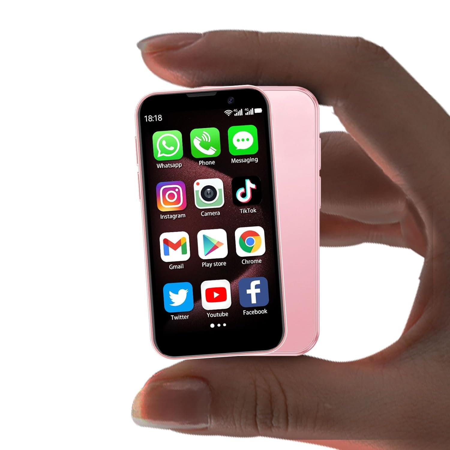 Mini Phone Unlocked World's Smallest 3.0" HD Touch Screen Mini Smartphone Android Compact Mobile Phone for Kids &Students Cell Phone wih Quad-Core Dual SIM Face lD2GB+16GB Pink
